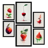 POSTER Set Mit 6 Rote Früchte Plakate Von Obst Gemüse & Gesunden Lebensmitteln Im Aquarell Kunst Auf Reinweißen Hintergründen A3 & A4 Schwarzer Rahmen - Schwarz, Papier (29/3cm) - Nacnic