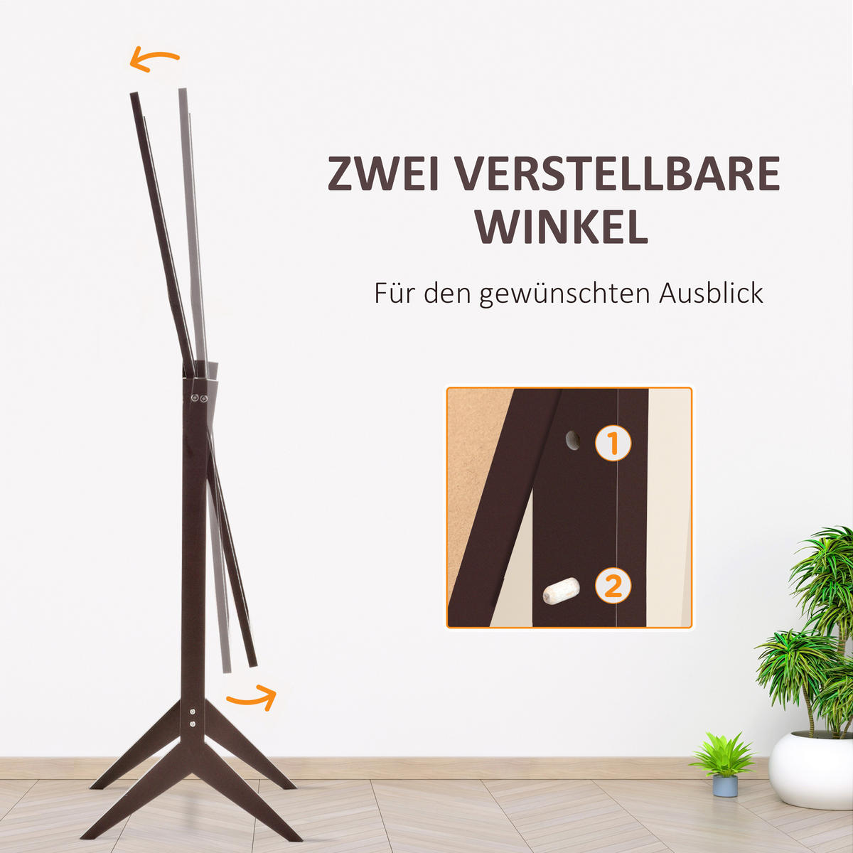 STANDSPIEGEL Erhöhte Füße Ganzkörperspiegel Schminkspiegel Pflegeleicht MDF - Braun, Glas (46/148/47cm) - HOMCOM