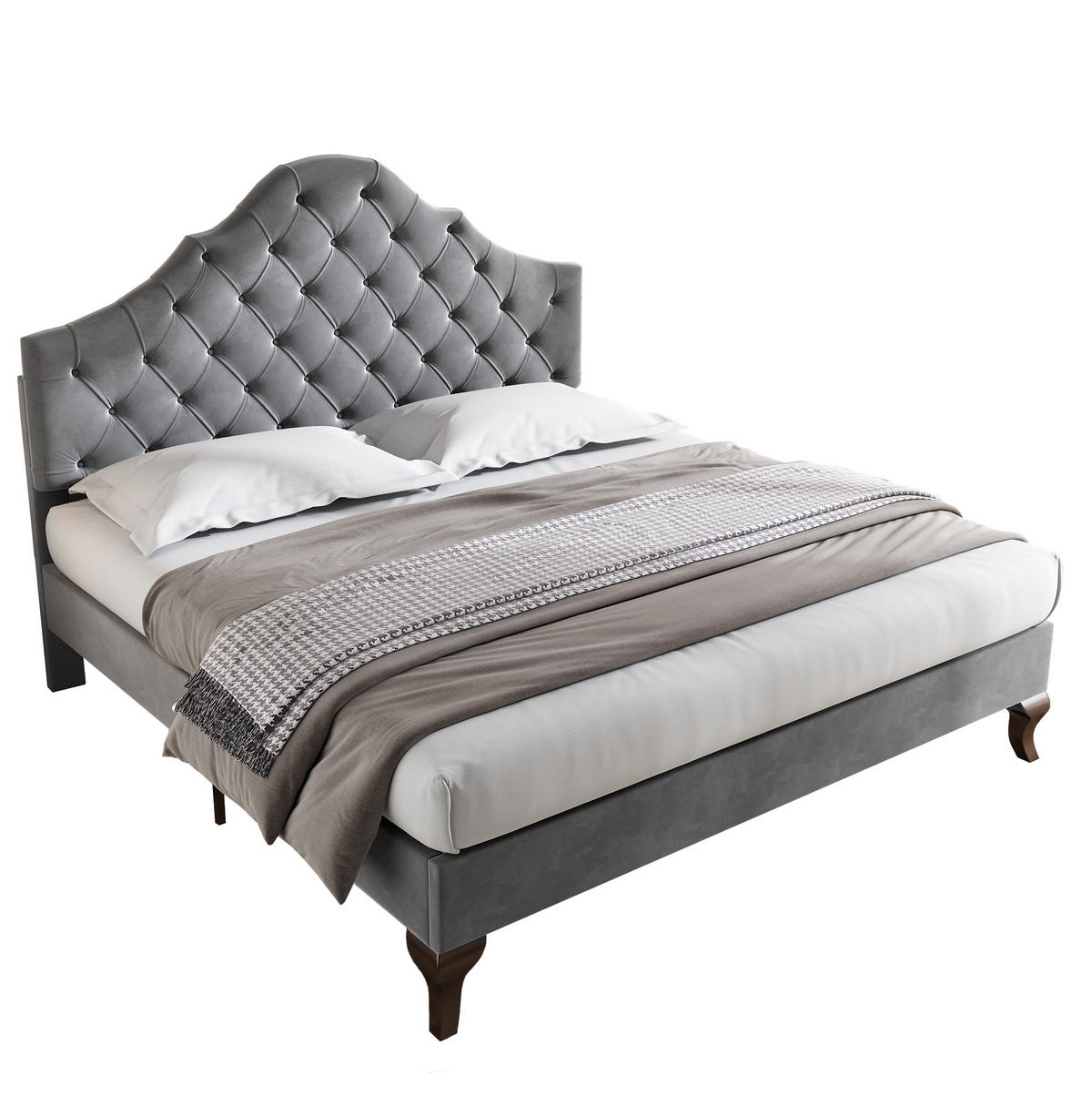 POLSTERBETT 140/200 cm grau mit Lattenrost und höhenverstellbarem Kopfteil - Grau, Textil (140/200cm) - OKWISH