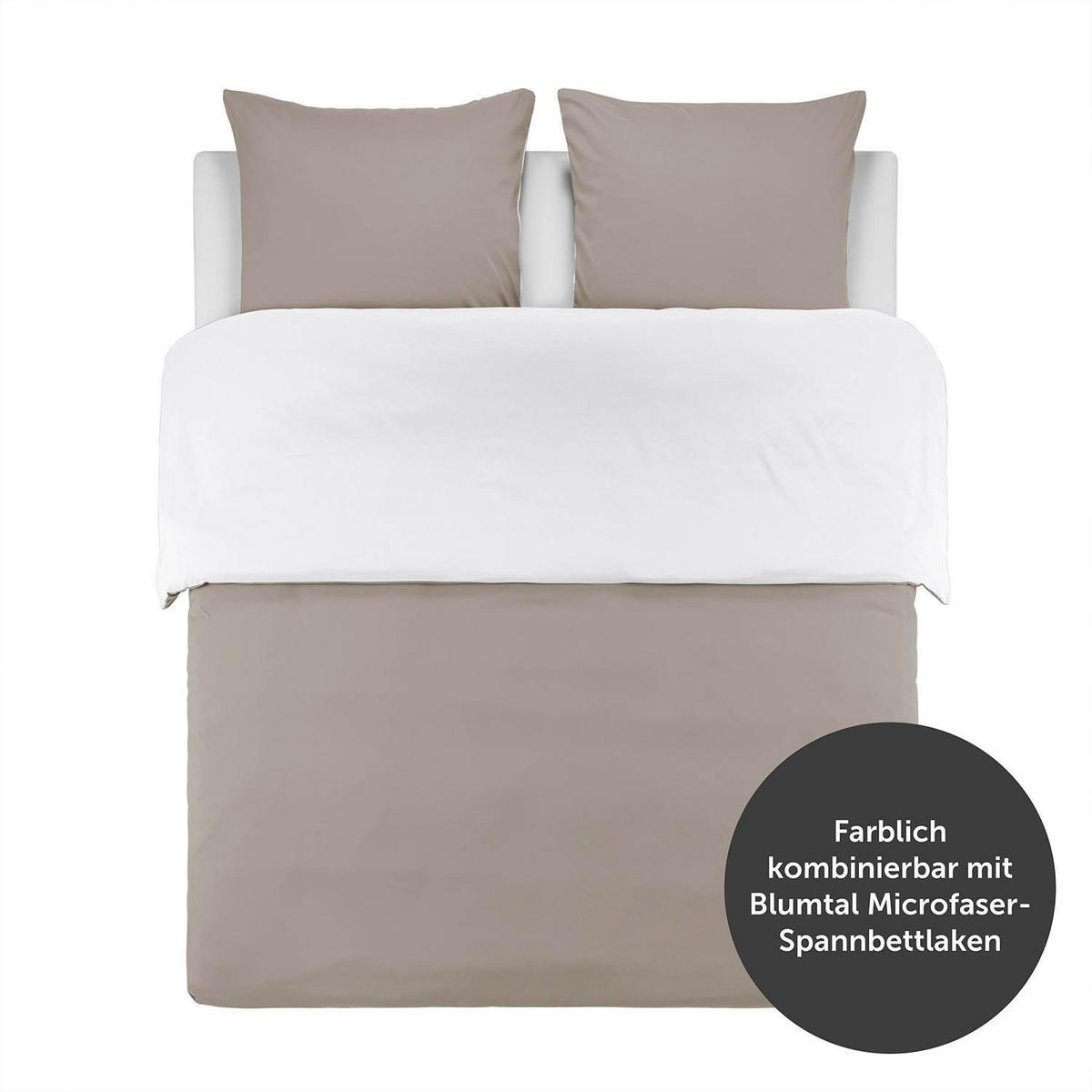 WENDEBETTWÄSCHE Ebba 200/220 cm 2 mal 80/80 cm, Taupe und Weiß - Taupe/Weiß, Textil (200/220cm) - Blumtal