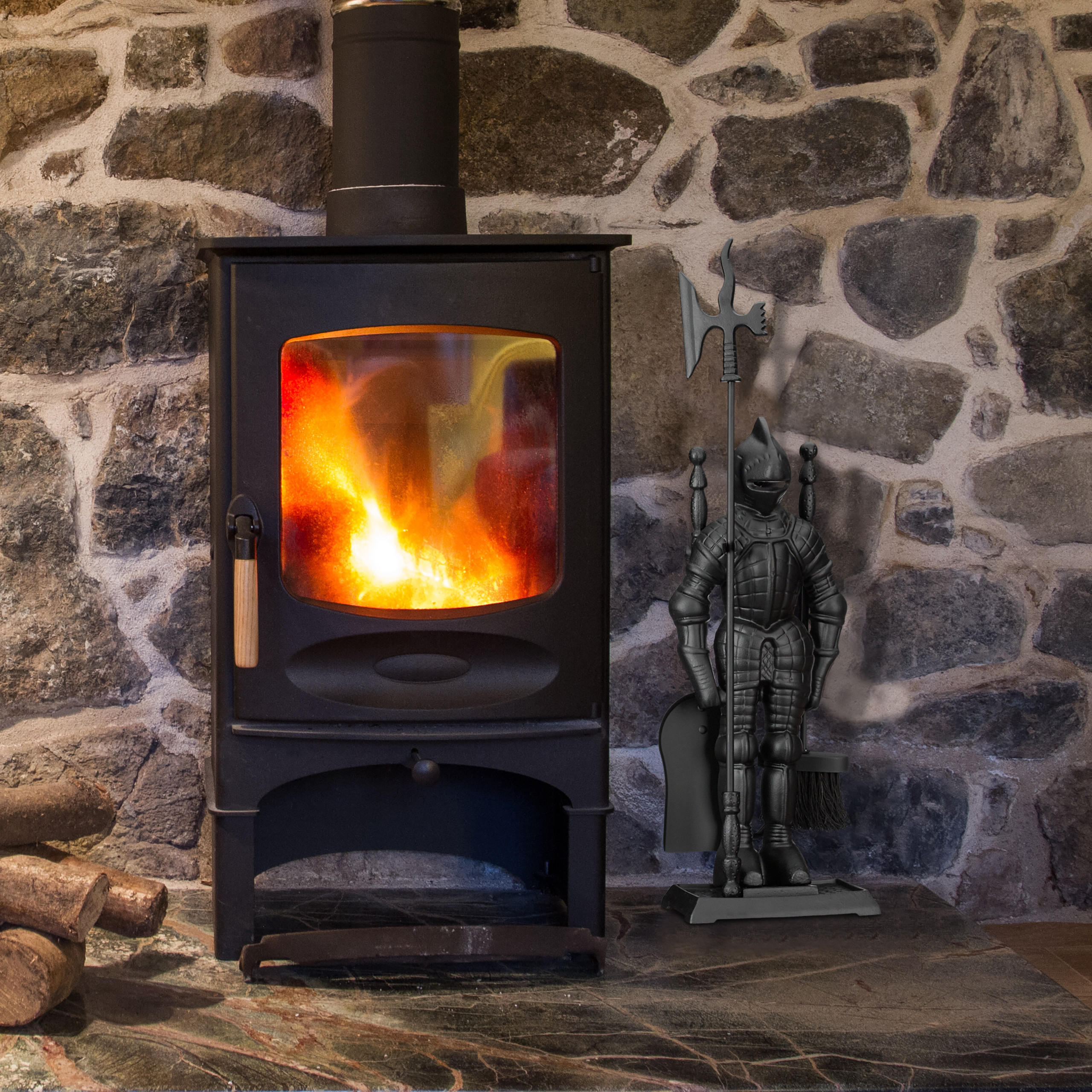 KAMINBESTECK - Schwarz, Metall (21/72/12.5cm) - Relaxdays