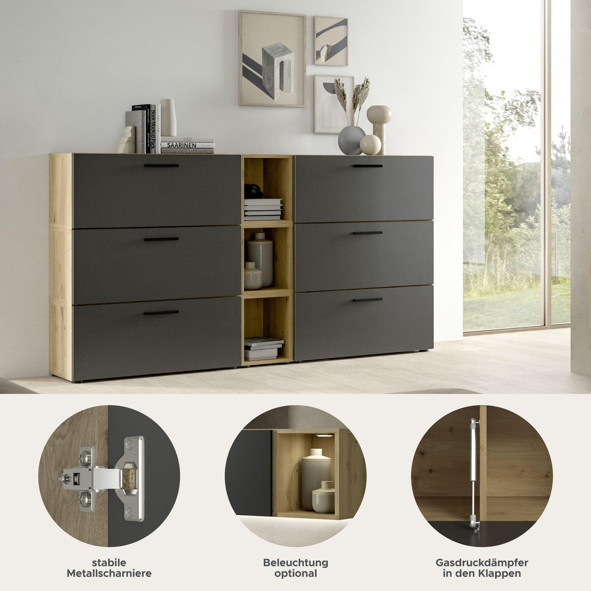 WOHNWAND The One Basalt grau 176/34/99 cm - Braun, Holzwerkstoff (176/99/34cm) - Xonox