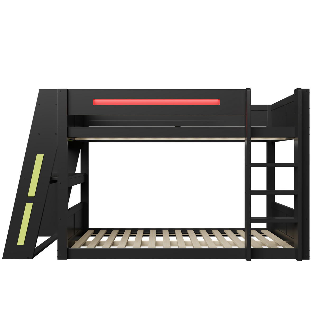 ETAGENBETT 140/200 cm in Schwarz aus MDF und Kiefer mit Schreibtisch, USB und LED - Schwarz/Grün, Holz/Holzwerkstoff (140/200cm) - WISHDOR