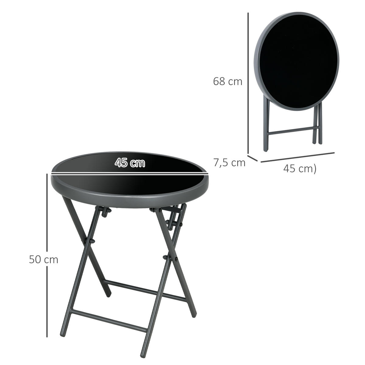 BEISTELLTISCH klappbar - Schwarz, Metall (45/45/50cm) - Outsunny