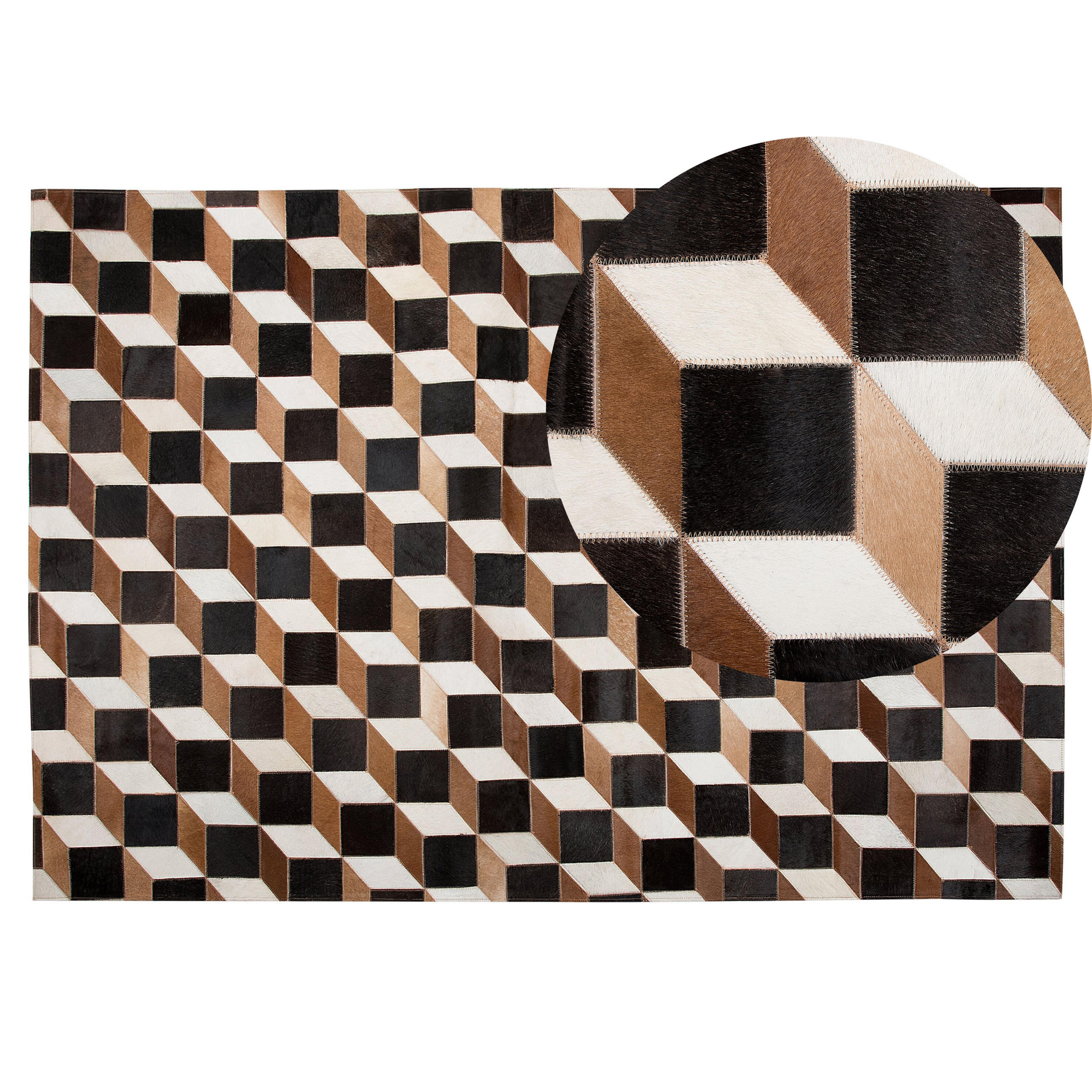 KURZFLOR-TEPPICH Alpkoy 200/140 cm - Schwarz/Braun, Fell (140/200cm) - Beliani