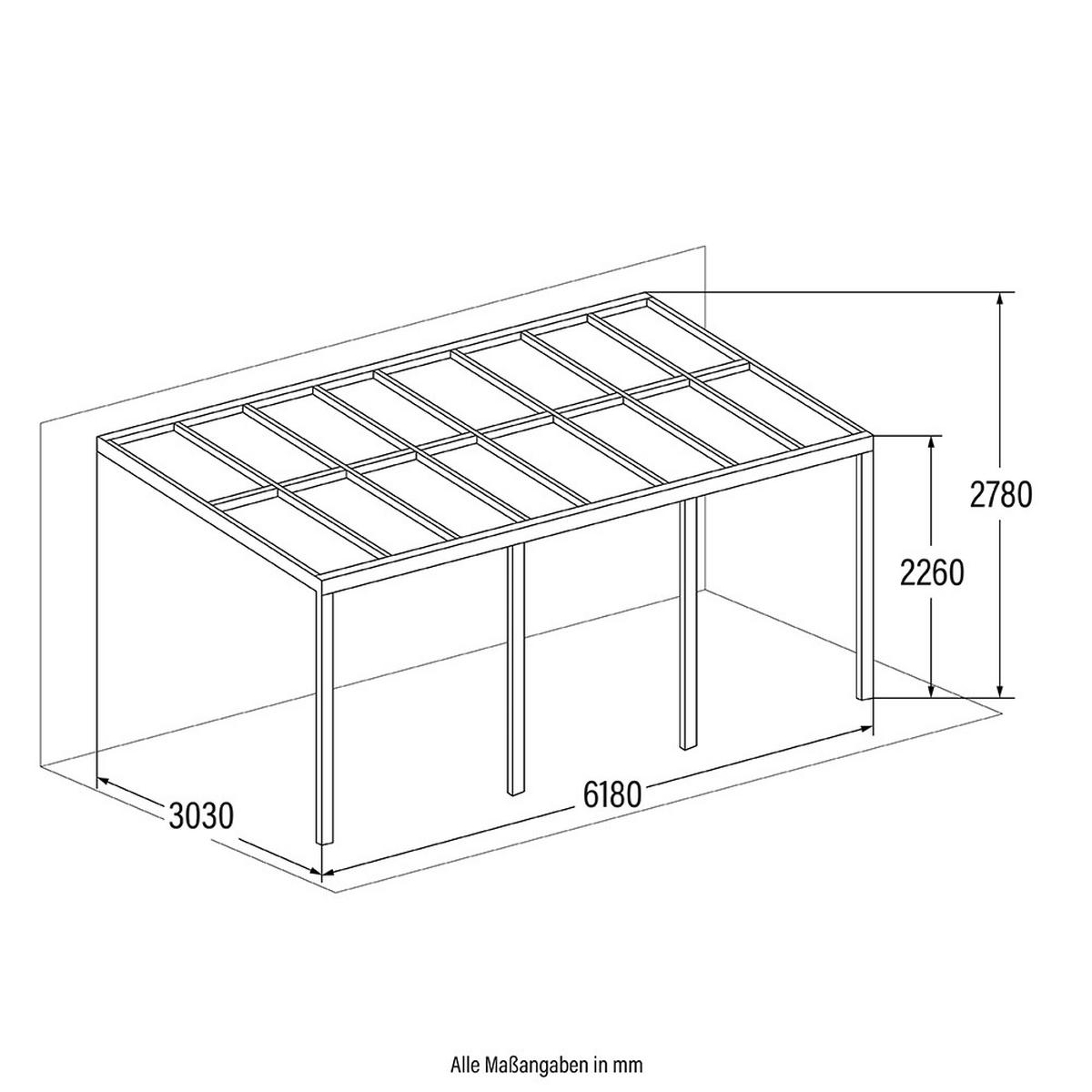 TERRASSENÜBERDACHUNG SOLIS - Farbe: Grau, Größe: 618 / 625 x 303 / 300 x 278 / 226 cm - Grau, Kunststoff (618/278/303cm) - Home Deluxe
