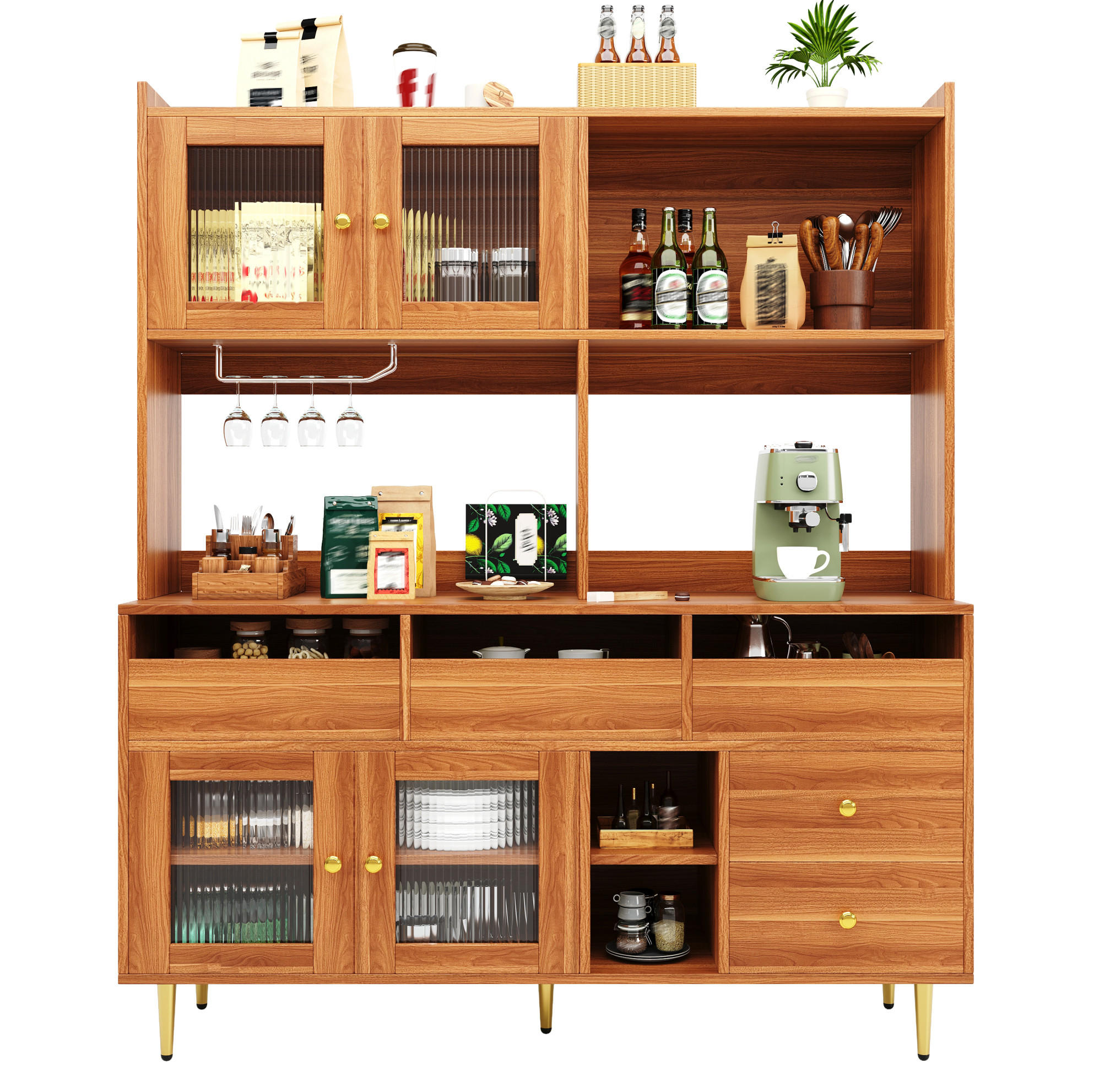 BUFFET 145/171/39 cm walnussfarben aus MDF mit Changhong-Glastür und Weinregal - Walnussfarben, Holzwerkstoff (39/171/145cm) - OKMYHOME