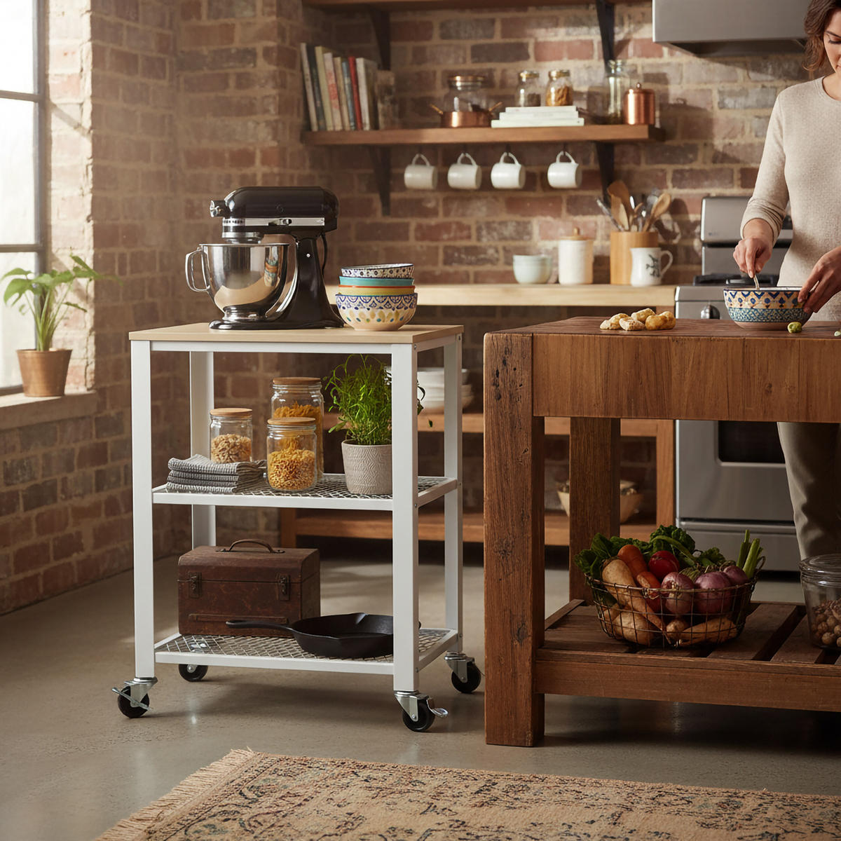 KÜCHENWAGEN - Weiß, Holzwerkstoff/Metall (40/77.5/40cm) - Relaxdays