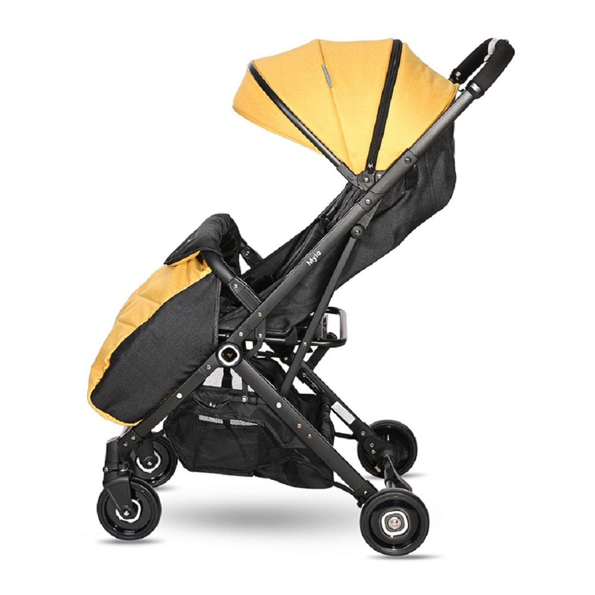 KINDERWAGEN Myla gelb Aluminiumrahmen Korb Fußsack klappbar mit Zusatzgriff - Gelb, Metall (89/49/102cm) - Lorelli