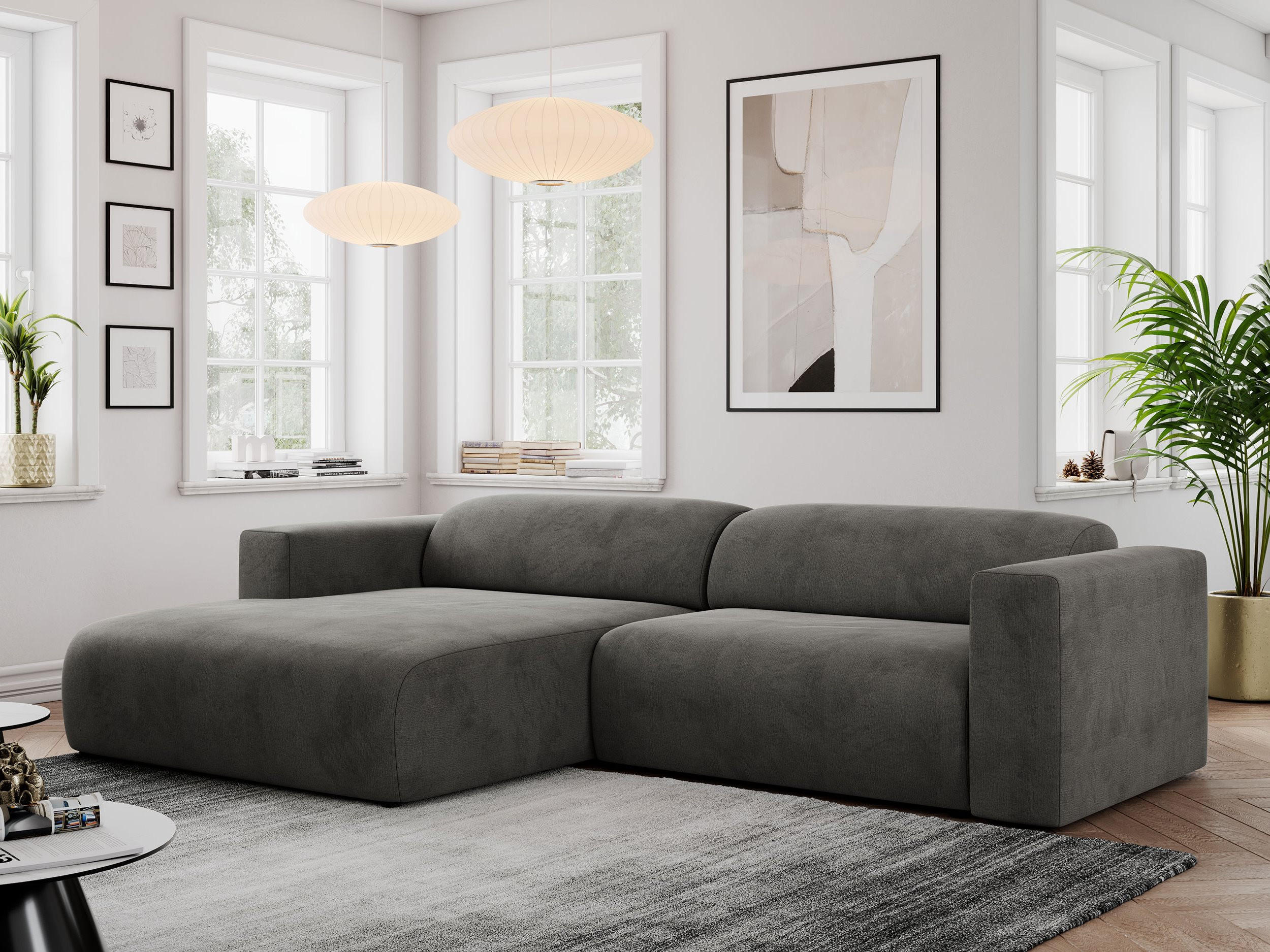 ECKSOFA PASADENA Dunkelgrau Velvet - Links Seite - Dunkelgrau/Schwarz, Kunststoff/Textil (288/180cm) - MKS