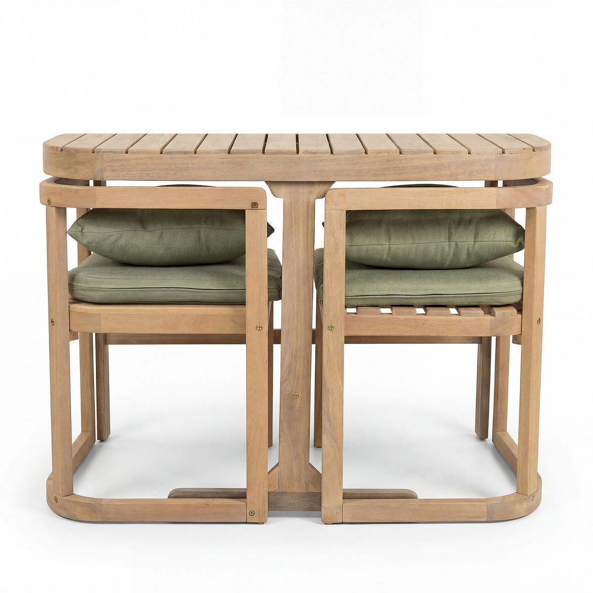 BALKONSET - 3-teilig - Akazie massiv / Webstoff - Braun / Grün - Grün, Holz/Textil - home24