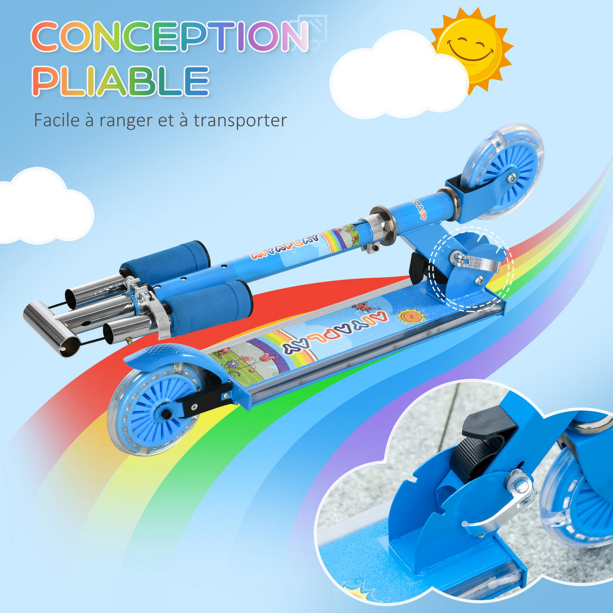 KINDERSCOOTER DE-16942 LED-Räder & Musik Blau - Blau, Metall (67/32/78cm) - ComfortXL