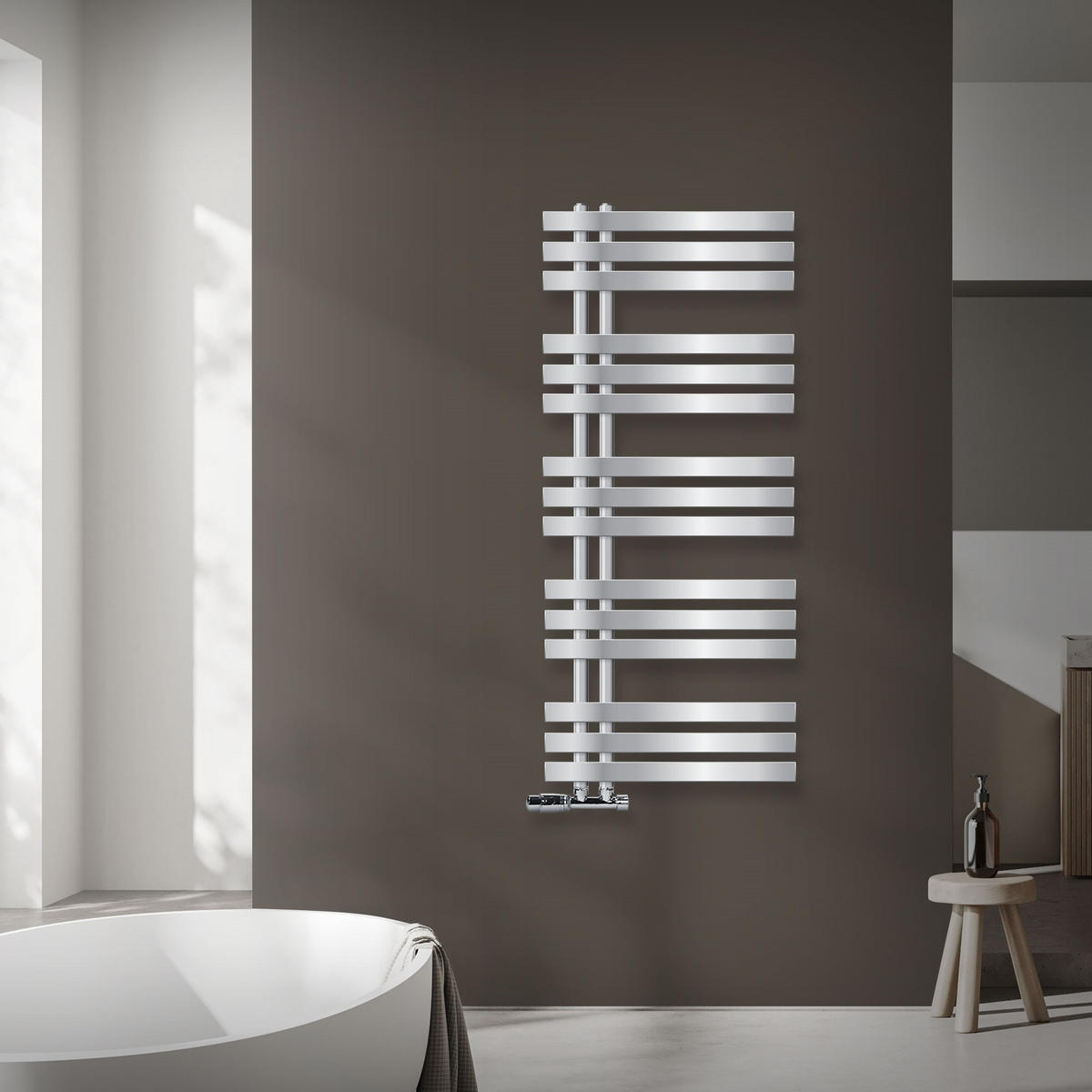 BADHEIZKÖRPER Iron EM 500x1200 mm Chrome mit Ventil Eckform - Chromfarben, Metall (50/120/3cm) - LuxeBath