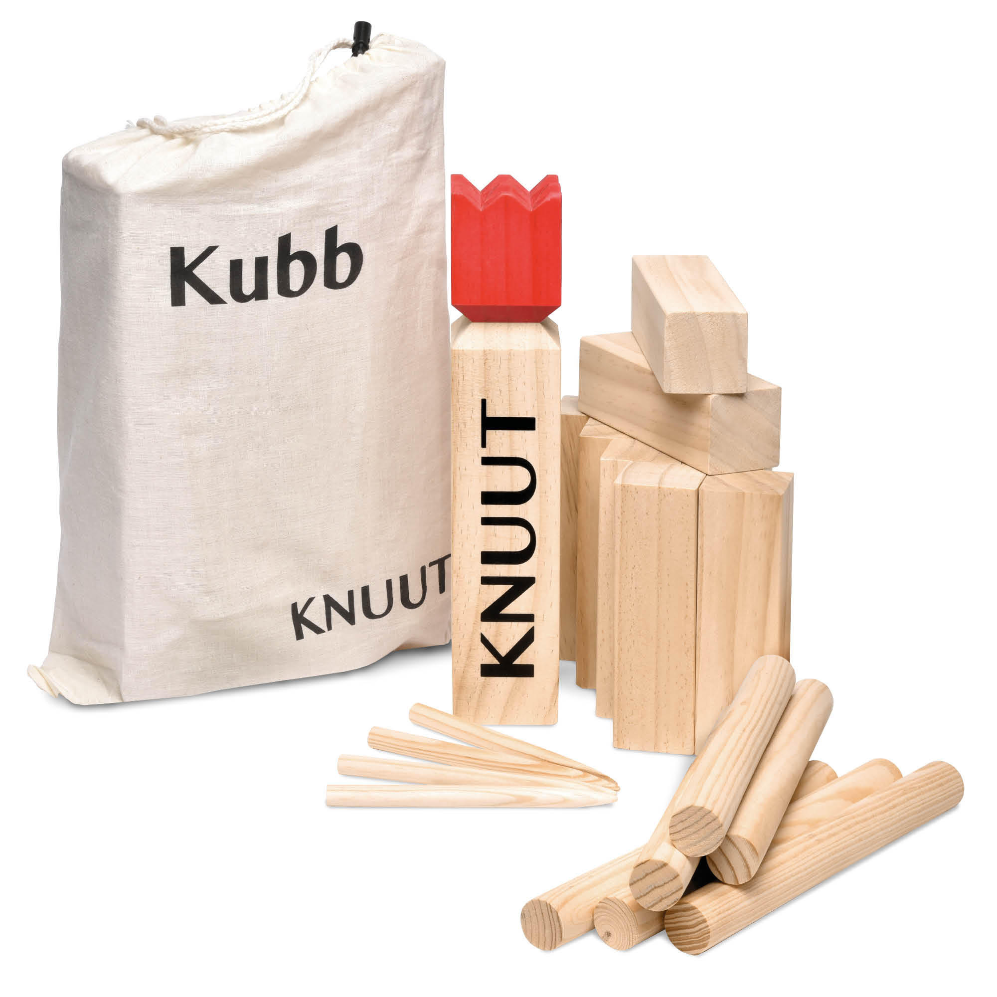 KUBB Knuut mit Stoffbeutel - Braun, Holz (20/30cm) - Toyfel