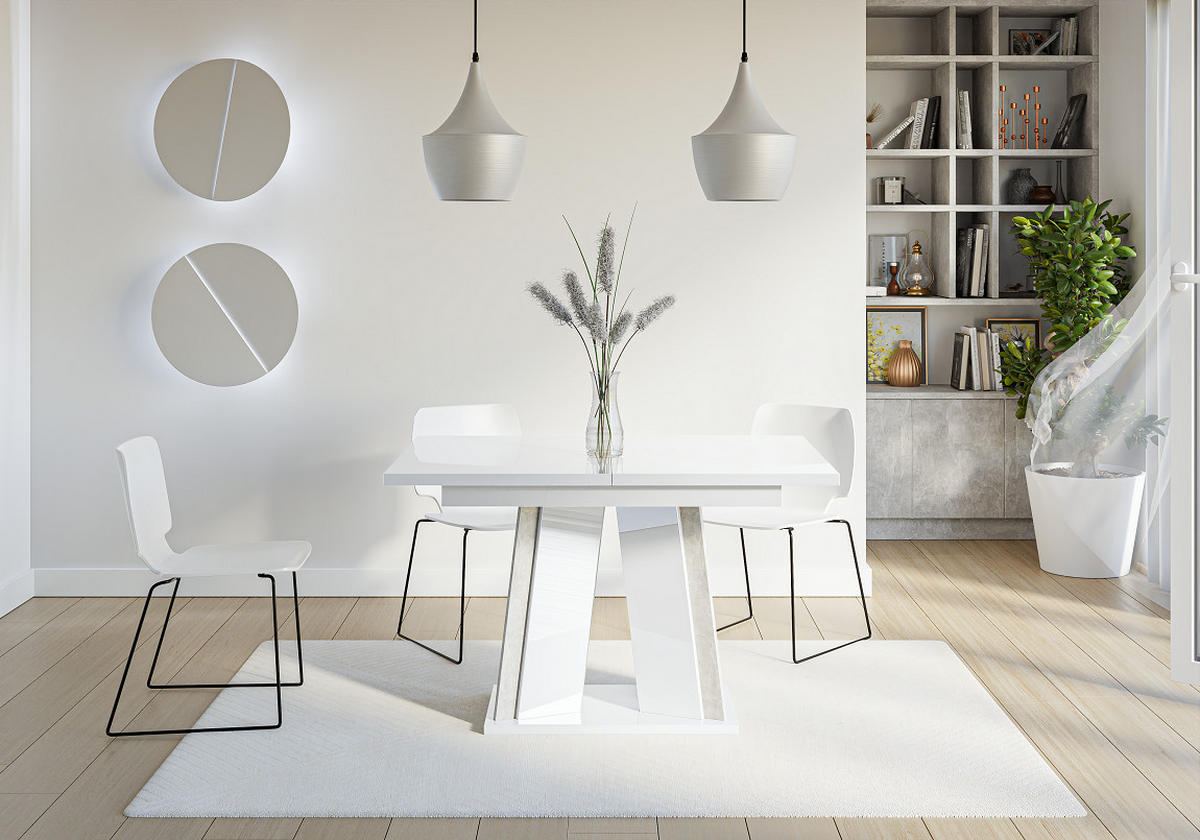 ESSTISCH Ausziehbar 120 - 160 cm Weiß Hochglanz und Grau Betonoptik - Weiß Hochglanz/Grau, Holzwerkstoff (120/80/75cm) - PROSPERO