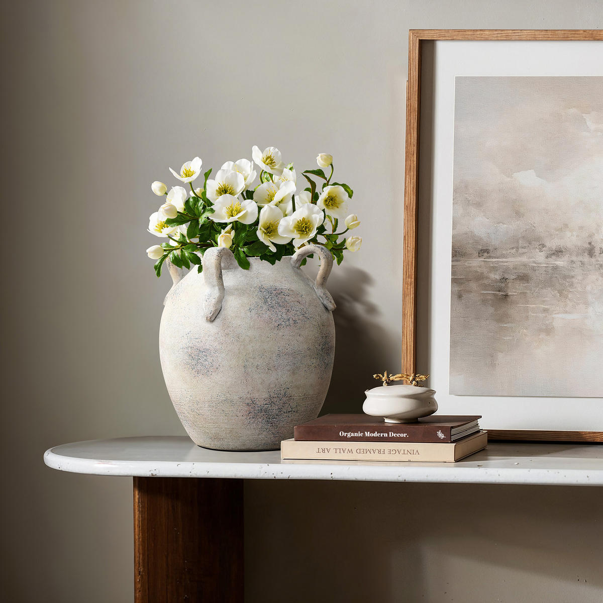 TERRAKOTTA-VASE mit Vierfach-Henkeln 20.8/23cm, Grauweiß - Weiß, Keramik (23cm) - Hometopia