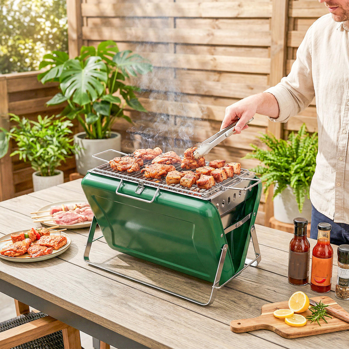 HOLZKOHLEGRILL DE-18272 Grün - Grün, Metall (28/25.5/40cm) - ComfortXL
