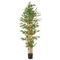 KUNSTPFLANZE im Blumentopf 220 cm Grün/Heller Holzfarbton Bamboo - Hellbraun/Grün, Kunststoff (220cm) - Beliani