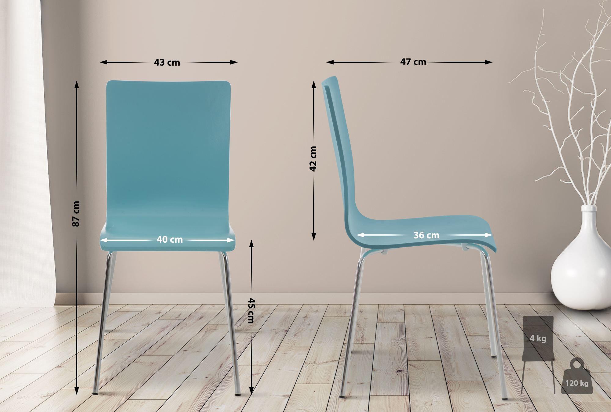 BESUCHERSTUHL PEPE 87x43x47 cm Hellblau Holz Metall - Hellblau, Metall (43/87/47cm) - DELUKE