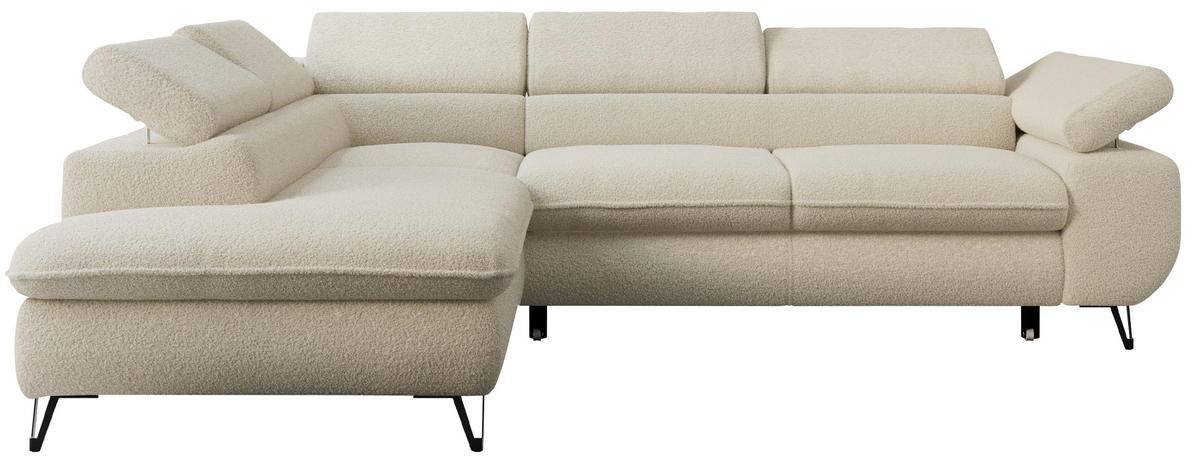 ECKSOFA PETER L Beige Boucle - Links Seite - Beige/Schwarz, Textil/Metall (208/273cm) - MKS