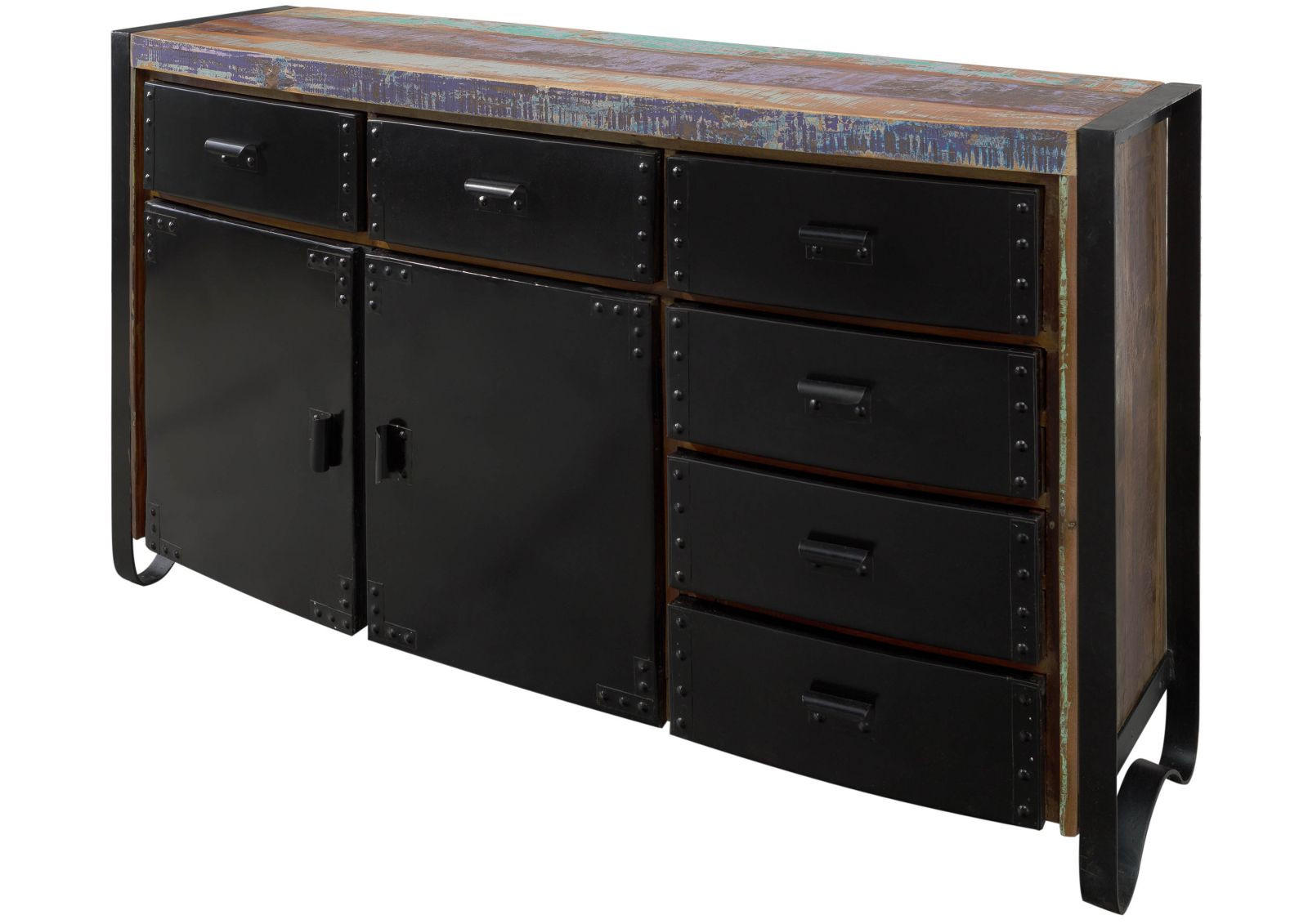 SIDEBOARD Altholz 148x43x90 mehrfarbig lackiert INDUSTRIAL #104 - Multicolor, Holz (148/90/43cm) - Massivmoebel24