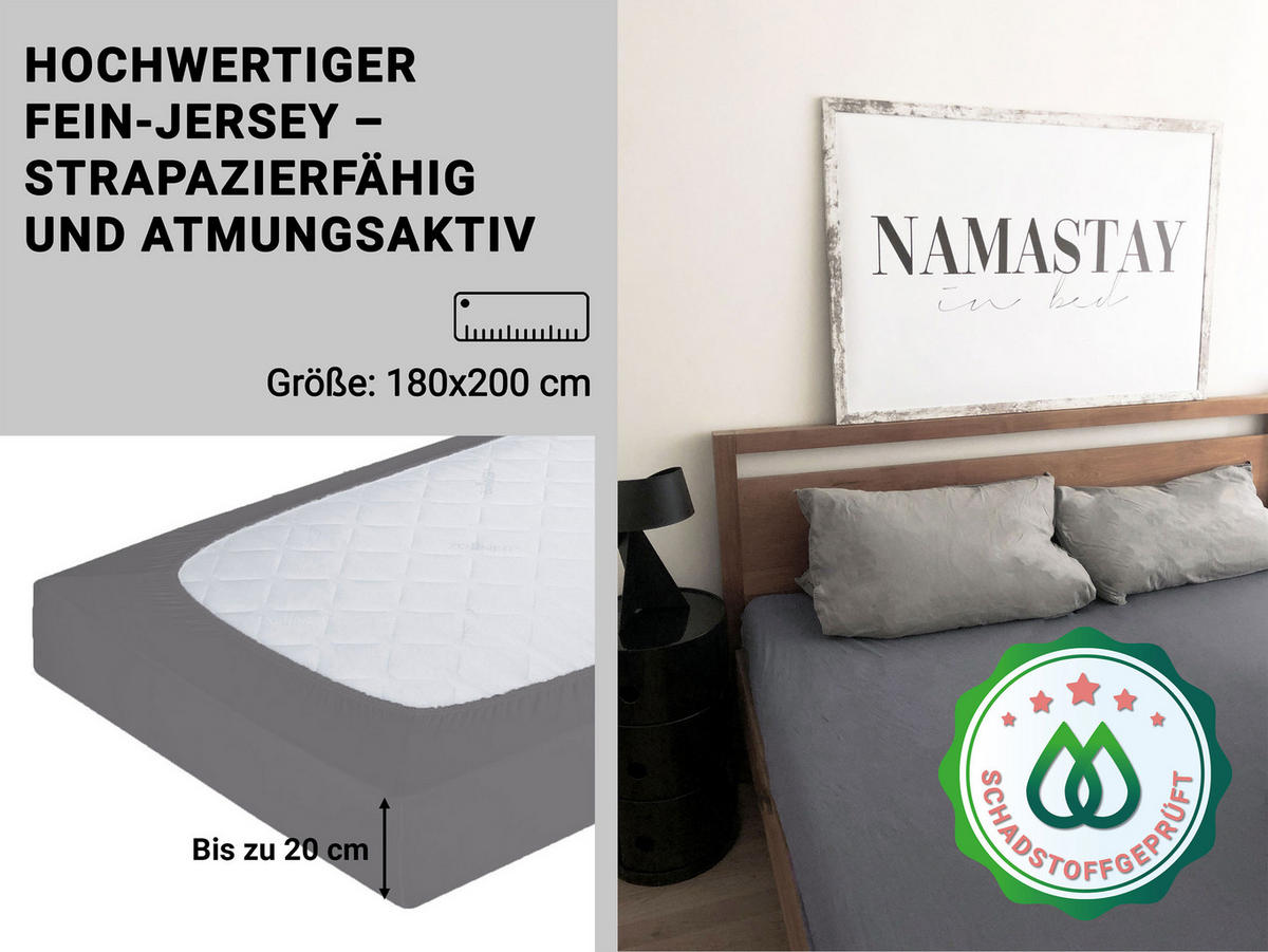 SPANNBETTLAKEN, 180x200 cm, 100% Baumwolle, Grau - Anthrazit, Textil (180/200cm) - Zollner