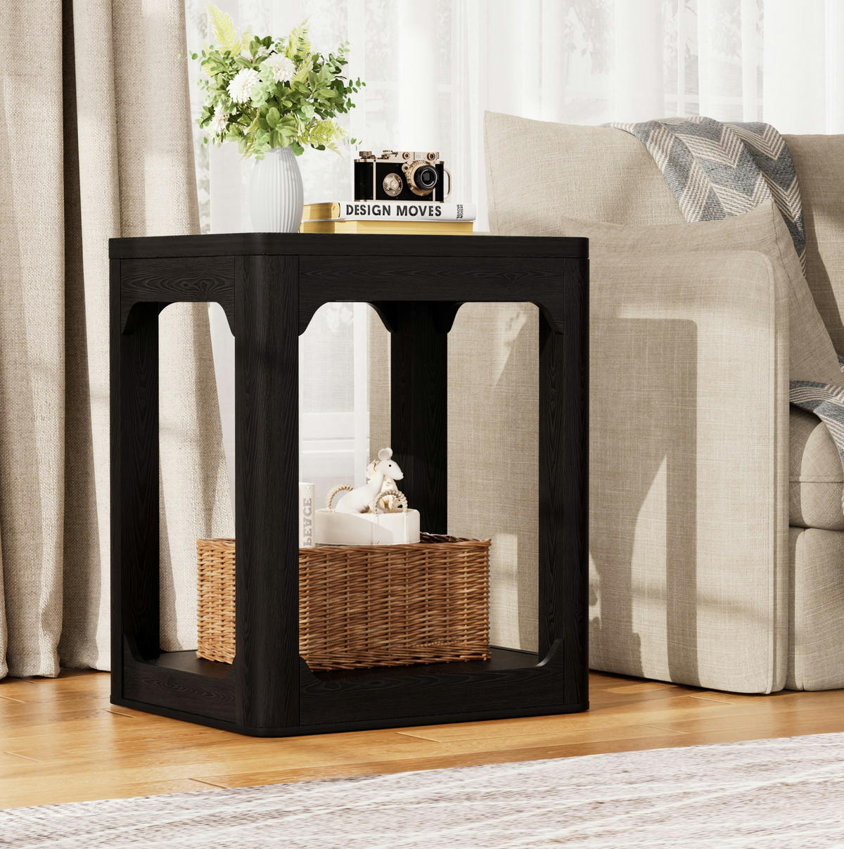 BEISTELLTISCH 2er-Set 50x40x60 cm aus MDF Schwarz mit 2 Ablagen - Schwarz, Holzwerkstoff (50/40/60cm) - IVMEU