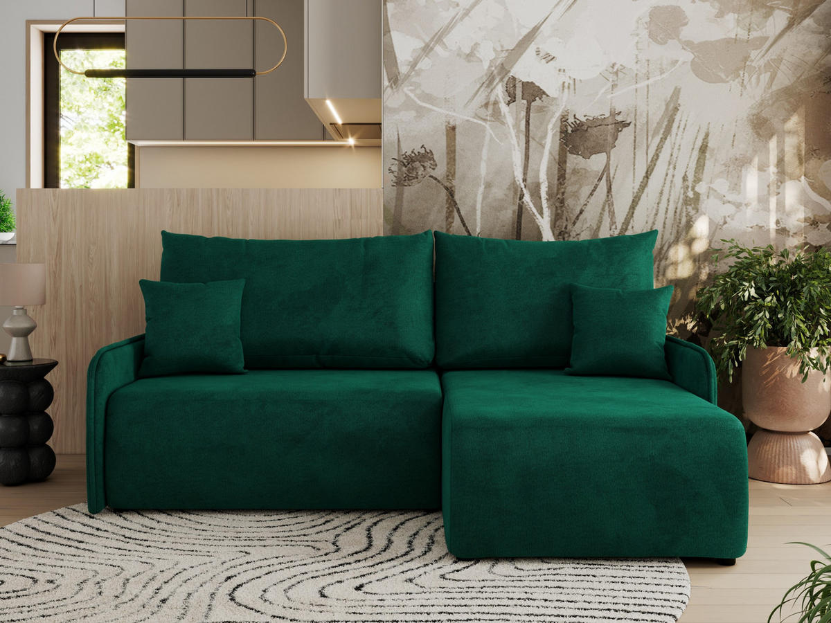 ECKSCHLAFSOFA ARPA L Dunkelgrün Velvet - rechts - Dunkelgrün/Schwarz, Kunststoff/Textil (150/198cm) - MKS