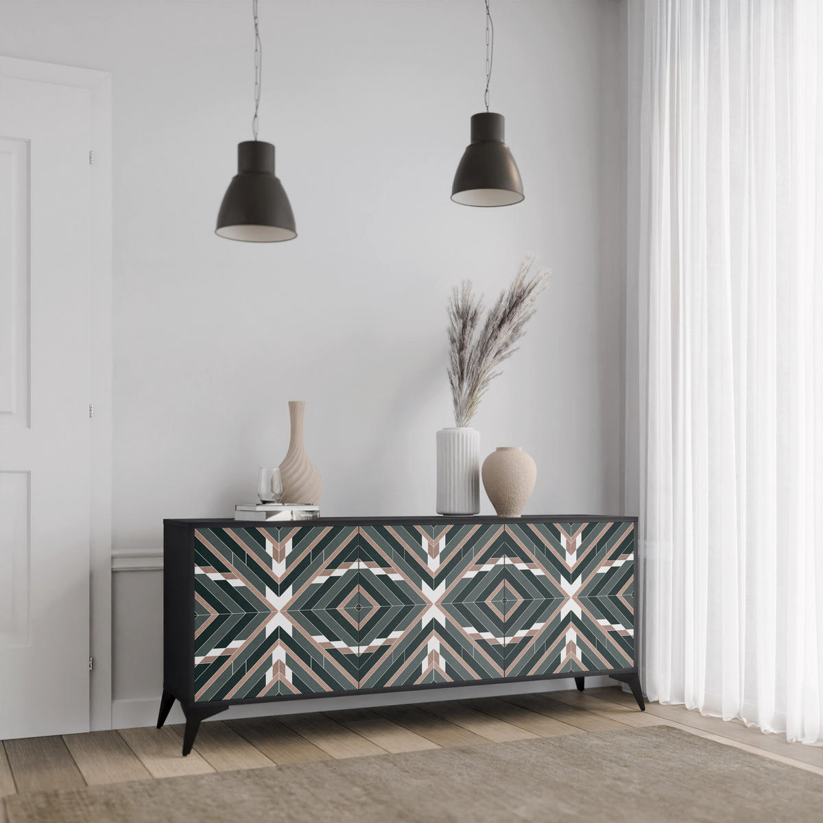 SIDEBOARD DIMENSION DELIGHTS, Eicheneffekt, 164,5x42x77,5 cm, 3 Türen - Eichefarben/Buchefarben, Holzwerkstoff/Buchenholz (164.5/77.5/42cm) - SpaceRebels