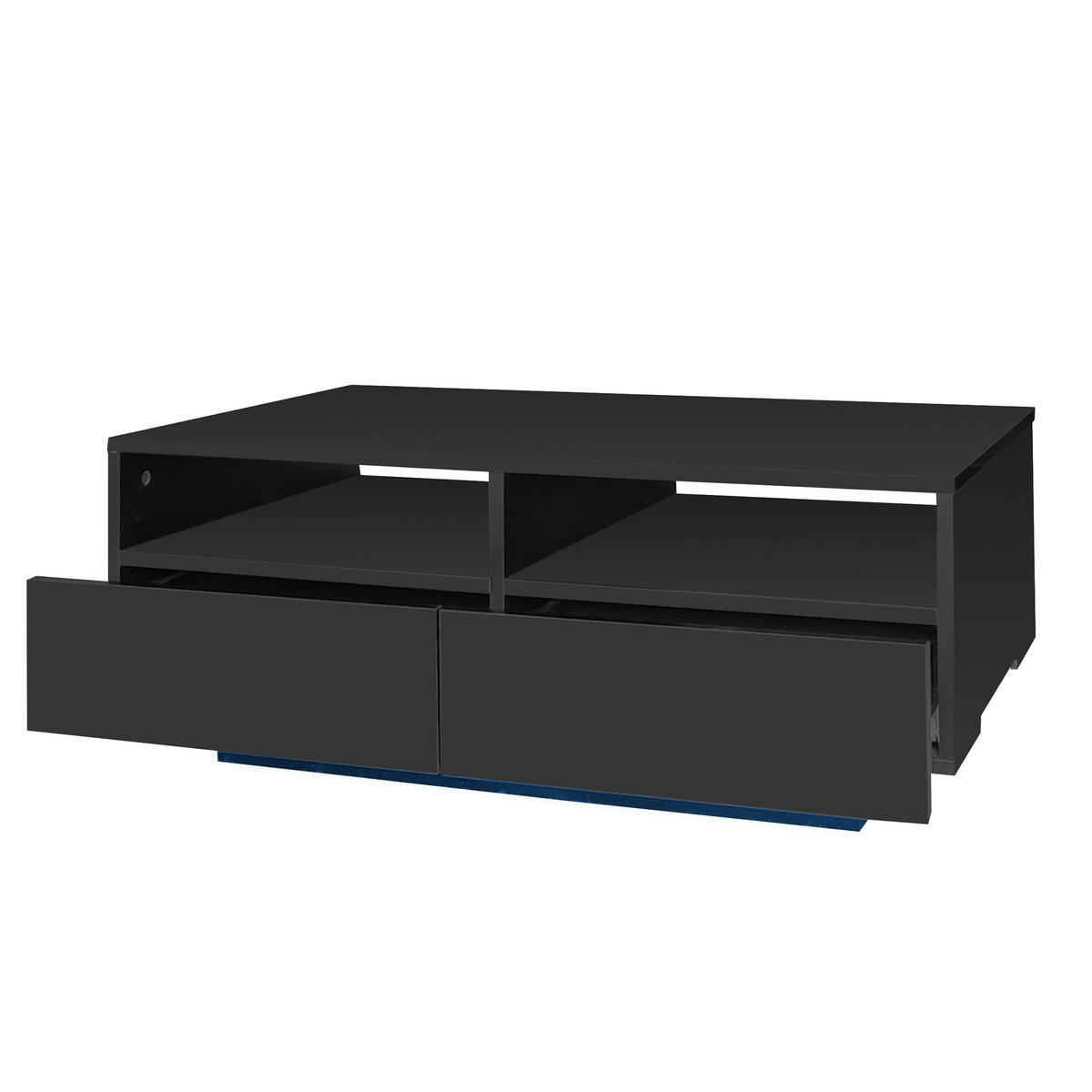 COUCHTISCH 90/55/35 cm schwarz mit 4 Schubladen und LED-Beleuchtung - Schwarz, Holzwerkstoff (90/55/35cm) - OKWISH