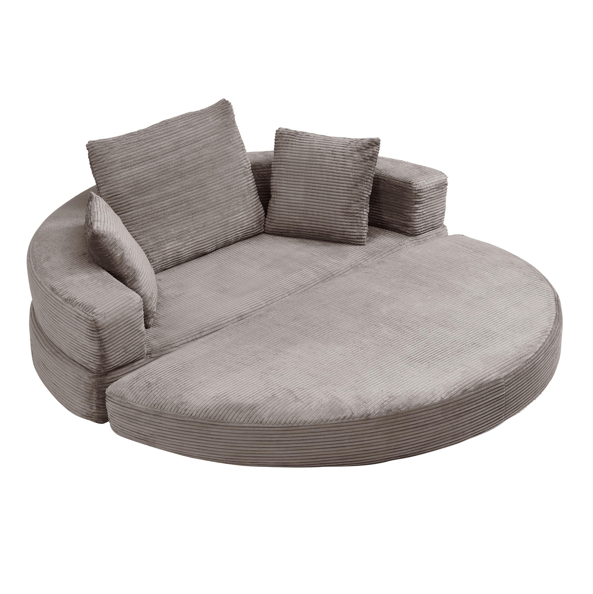 SOFABETT 2-in-1 oval 173x176 cm Cordstoff Brown Gray - Braun, Kunststoff (176/40/173cm) - Meubliv