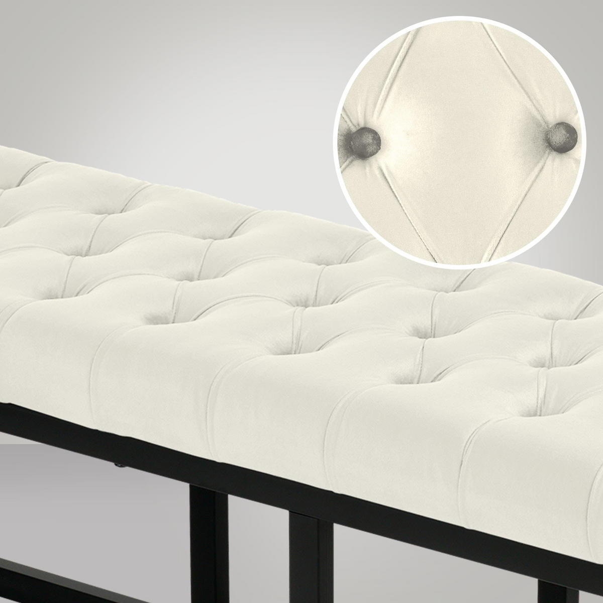 SITZBANK Polly Samt Schwarz 150 cm creme - Naturfarben, Metall (150/42/37cm) - TPFLiving