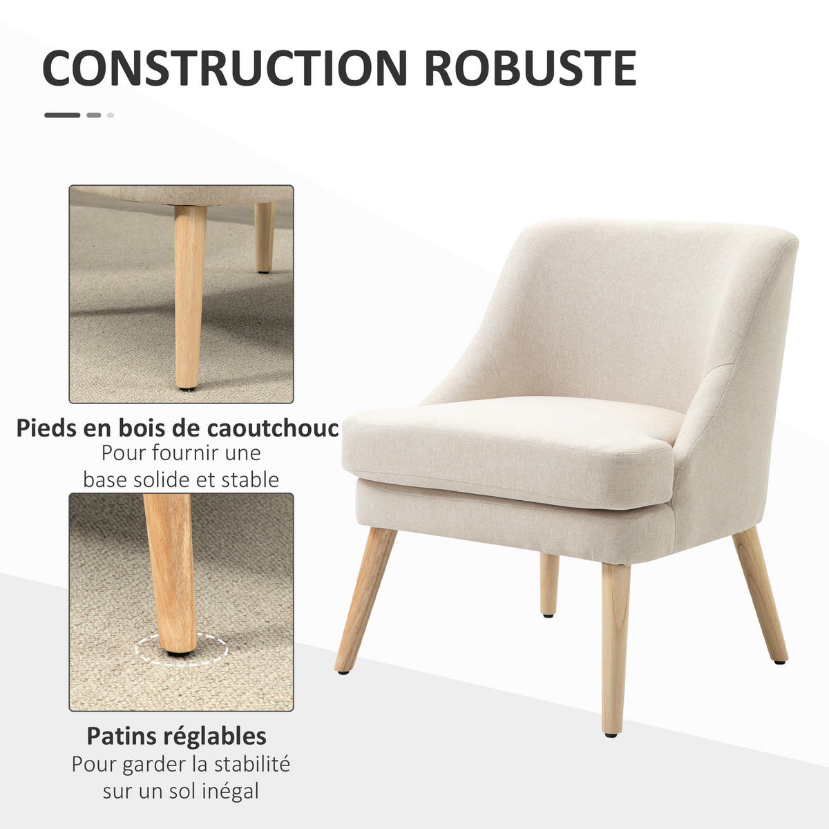 ARMLEHNSTUHL DE-13186 Massivholzfüße & Leinenbezug Beige - Beige, Holz (69/79.5/63cm) - ComfortXL