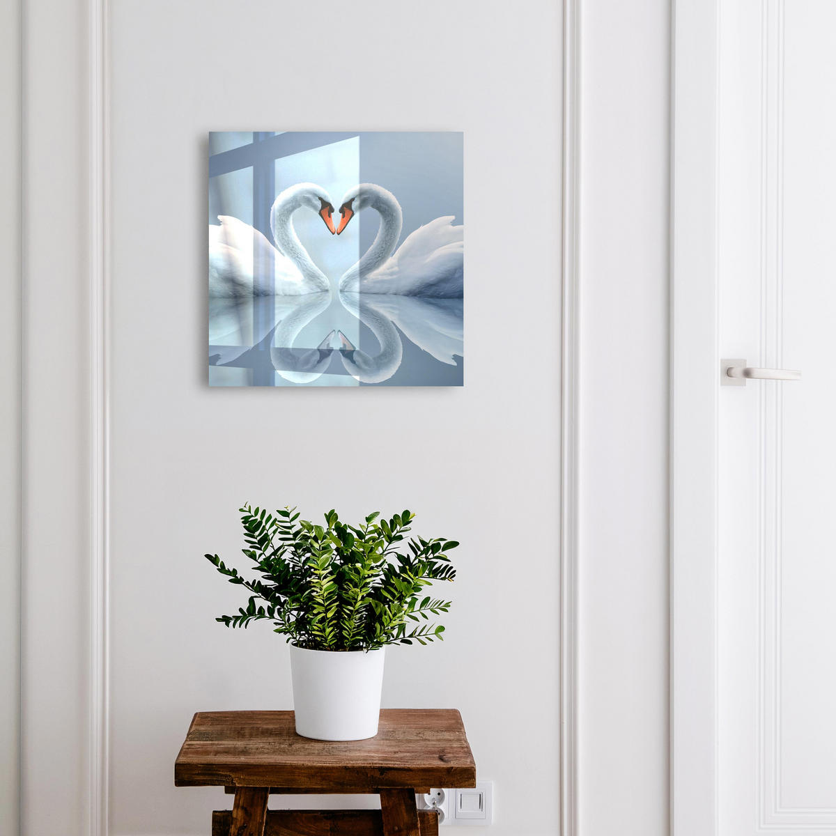 SCHLÜSSELBOX Schwarz 30x30 cm- Türöffnung nach rechts - Schwanenliebe - Weiß, Metall (30/30/5cm) - TULUP