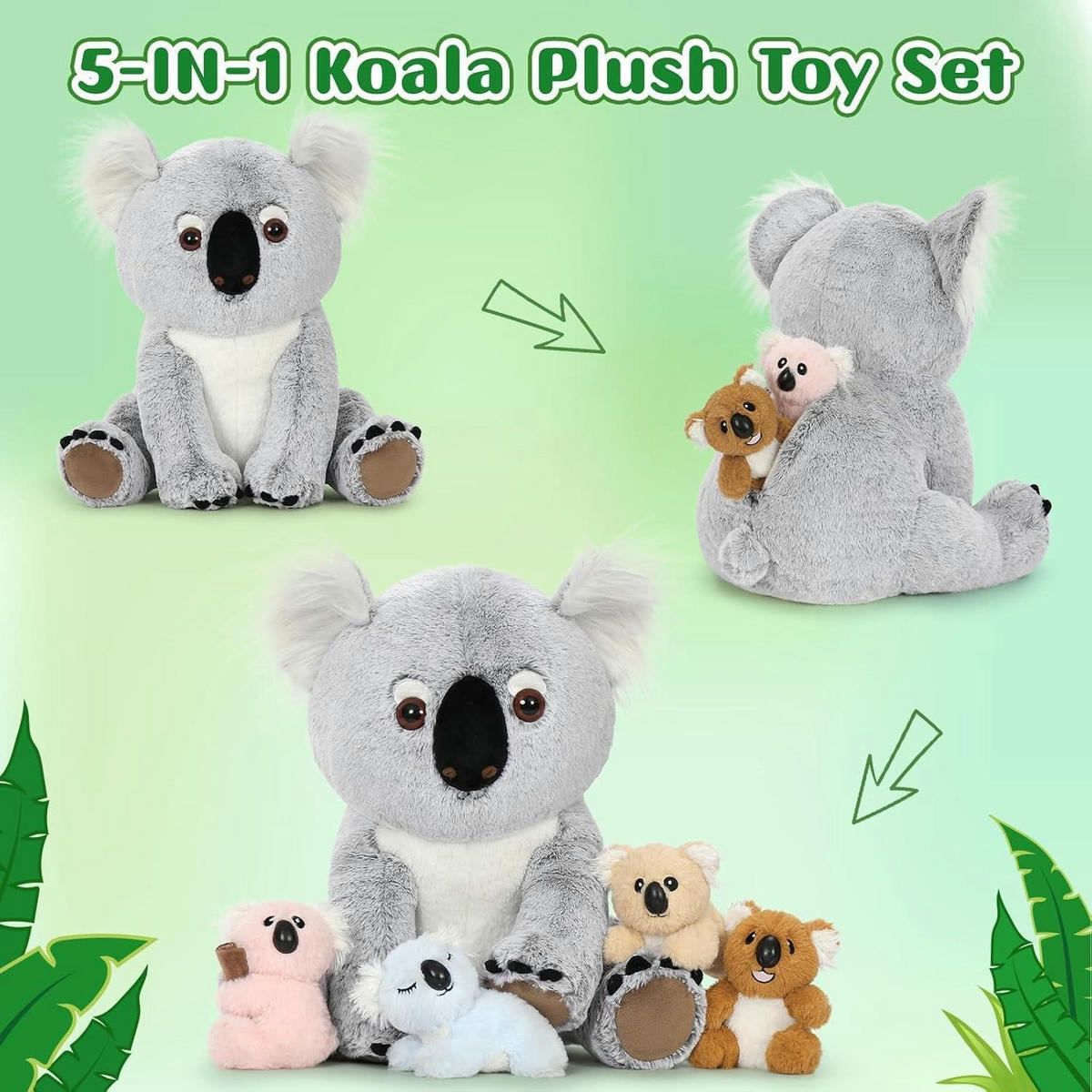 PLÜSCHTIER Koala mit 4 Babys 45 cm Grau-weiß - Multicolor, Textil (43/45cm)