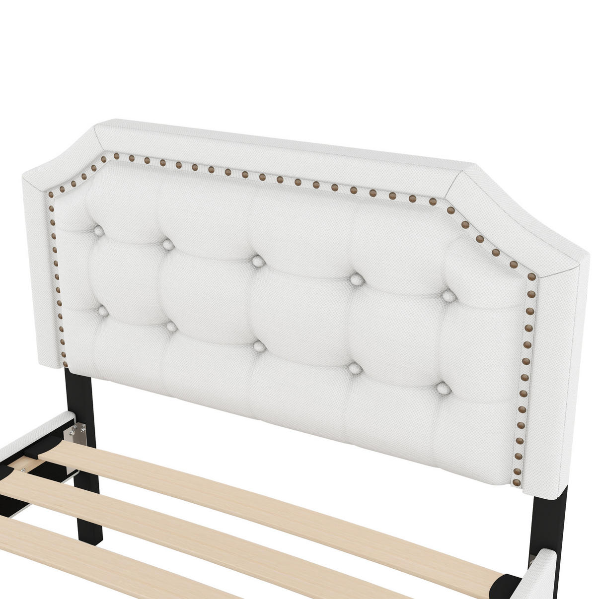 POLSTERBETT aus Leinen und MDF 90x200 cm in Hellbeige mit 2 Schubladen - Ecru, Holzwerkstoff (90/200cm) - Modfu