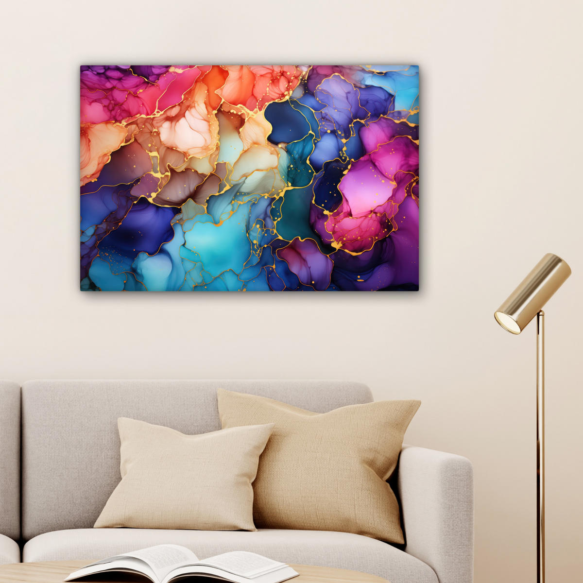 LEINWANDBILD Marmor - Bunt - Abstrakt Wanddeko 90x60 cm - Multicolor, Textil (90/60cm) - MuchoWow