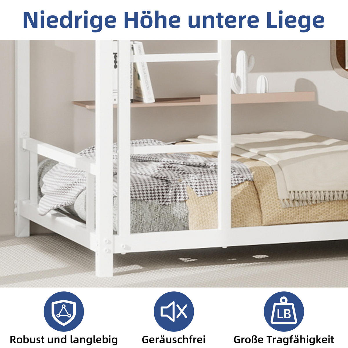 ETAGENBETT Metall-Etagenbett Schwarz - Weiß, Metall (90/190cm) - ComfortXL