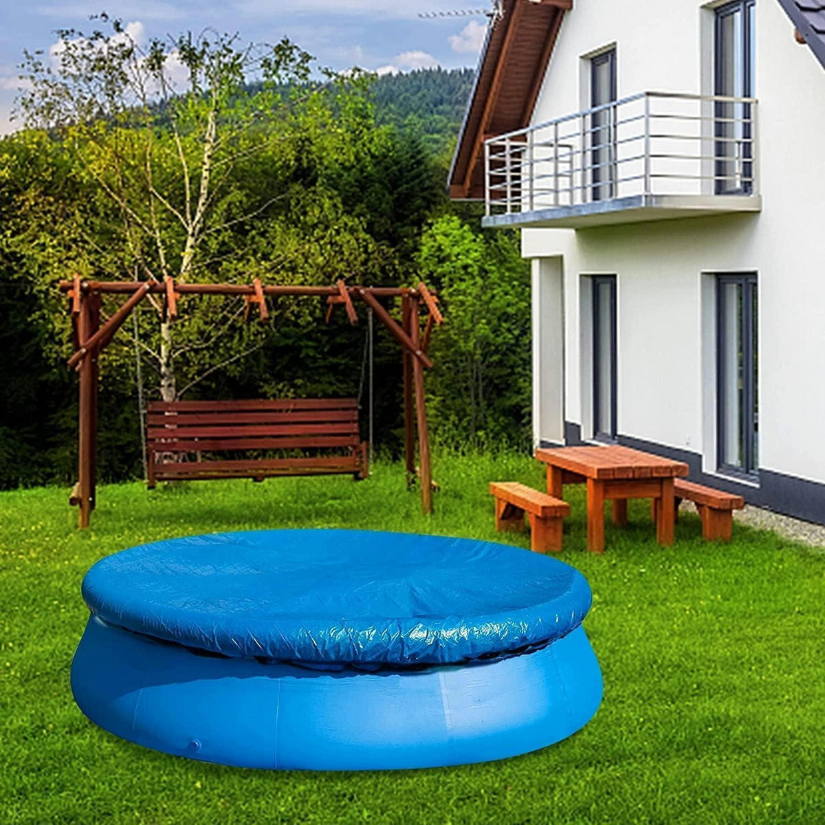 POOLABDECKPLANE Rund 305 cm Blau - Blau, Kunststoff (305/305cm)