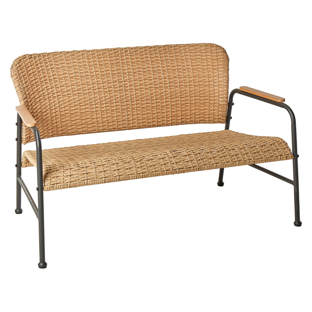 GARTENLOUNGE 4-Sitzer Naturfarben Ofanto - Schwarz/Naturfarben, Kunststoff - Beliani