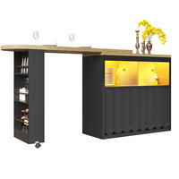 AUSZIEHBARER Bartisch mit LED & Stauraum, 135-205/39/100 cm, Schwarz, mit USB-Anschluss - Schwarz, Holzwerkstoff (39/100/135cm) - Redom