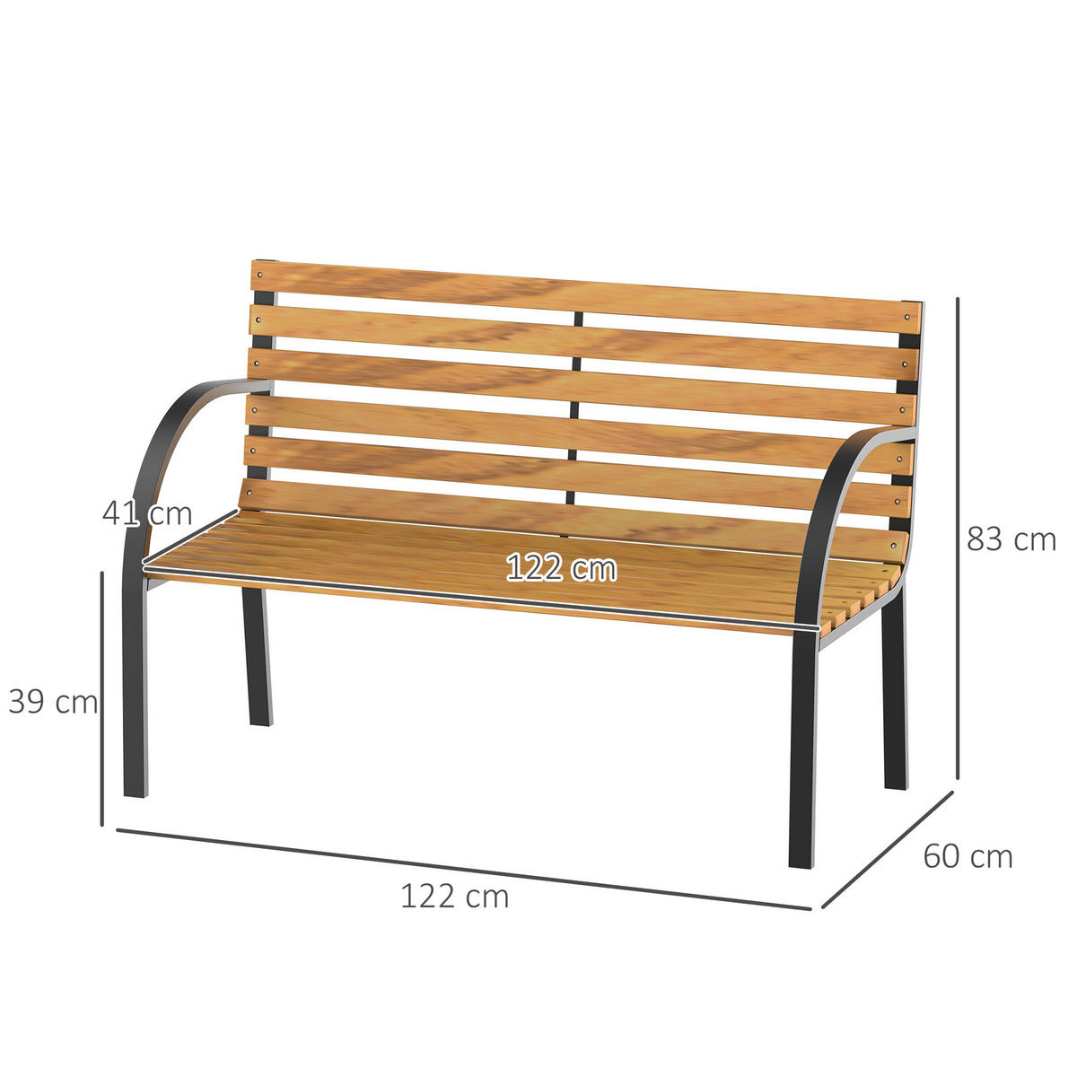 GARTENBANK,2-SITZER Holz Stahlrahmen,schwarz-holz - Schwarz, Metall (122/83/60cm) - Vallsero