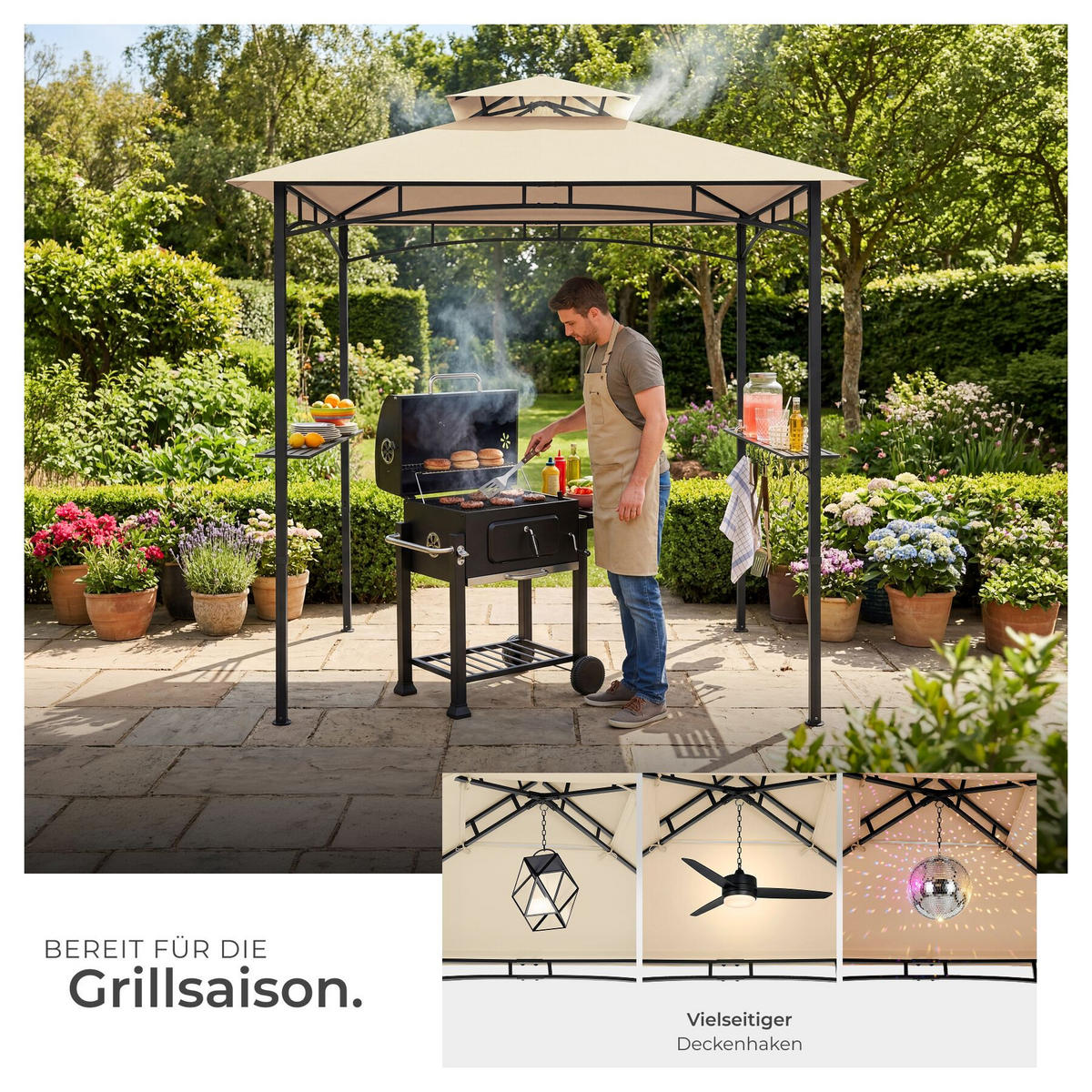 GRILLPAVILLON Maracaibo, 240 x 150 x 250 cm, Sand - Sandfarben, Kunststoff (150/250/240cm) - tectake