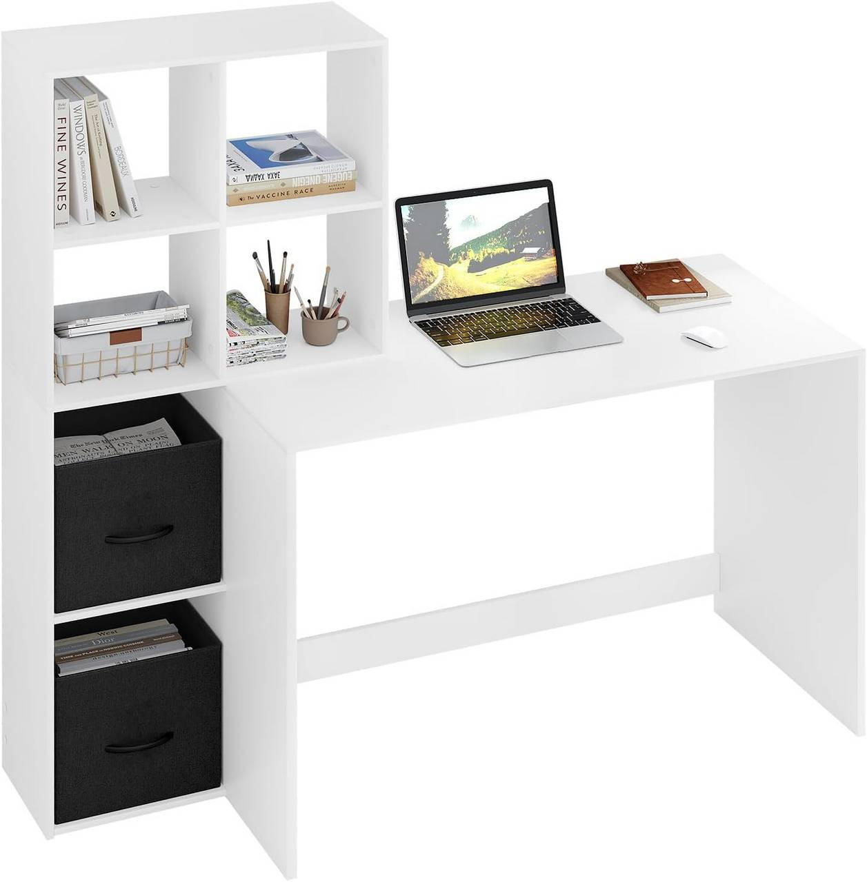 SCHREIBTISCH mit Regal, 140,5x134x50 cm, Weiß - Weiß, Holzwerkstoff (50/140.5/134cm) - Woltu