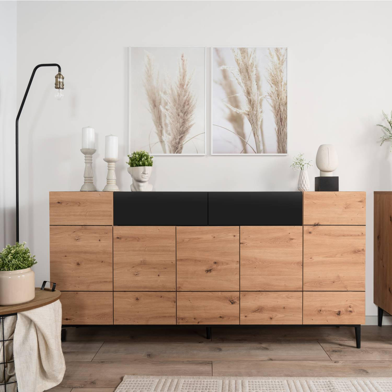 SIDEBOARD 180/90/42 cm Eiche, Schwarz - Schwarz/Braun, Holz (180/90/42cm) - Homestyle4u