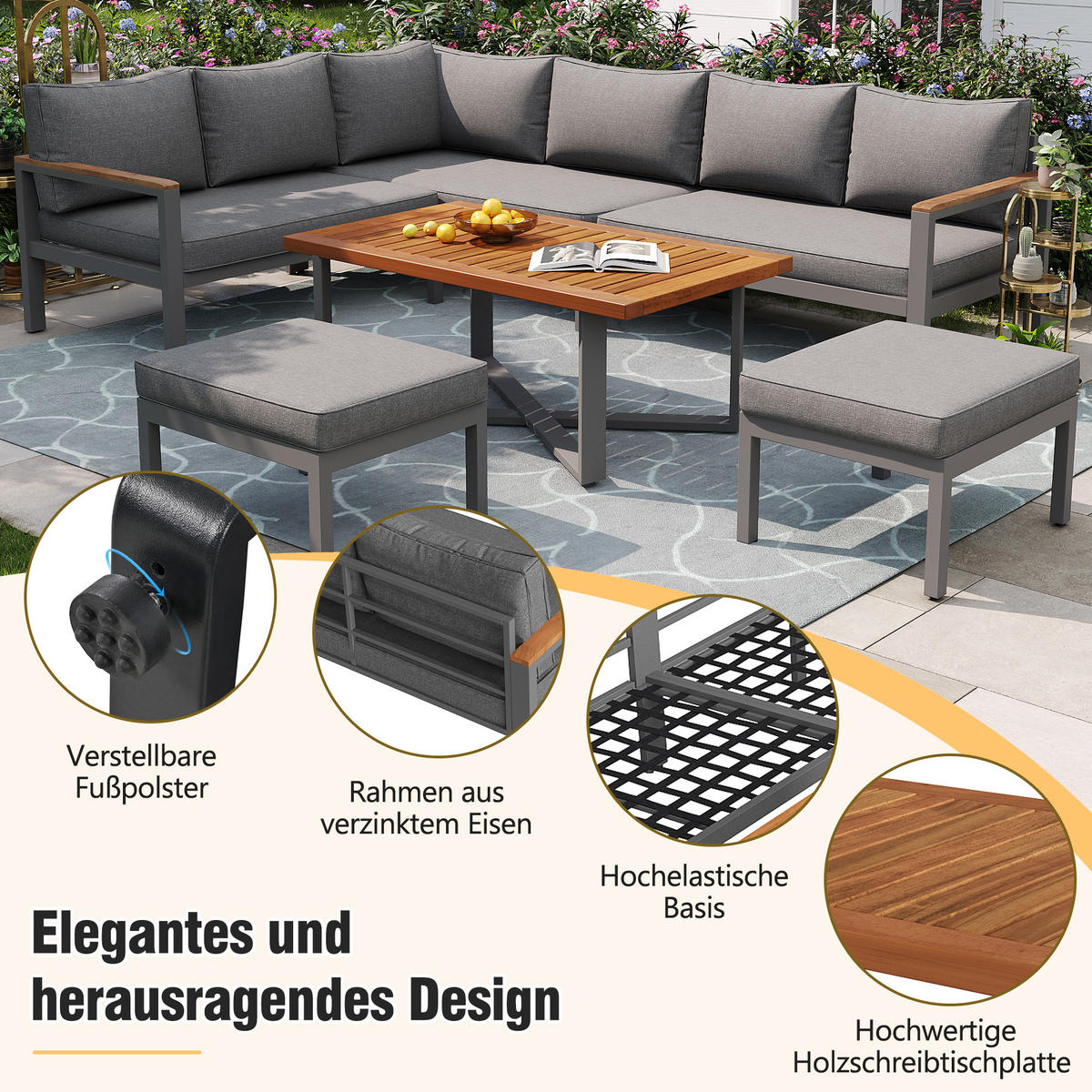 ESSGRUPPE 7-8 Personen Grau Mit Verzinktem Gestell - Dunkelgrau, Metall - FLIEKS