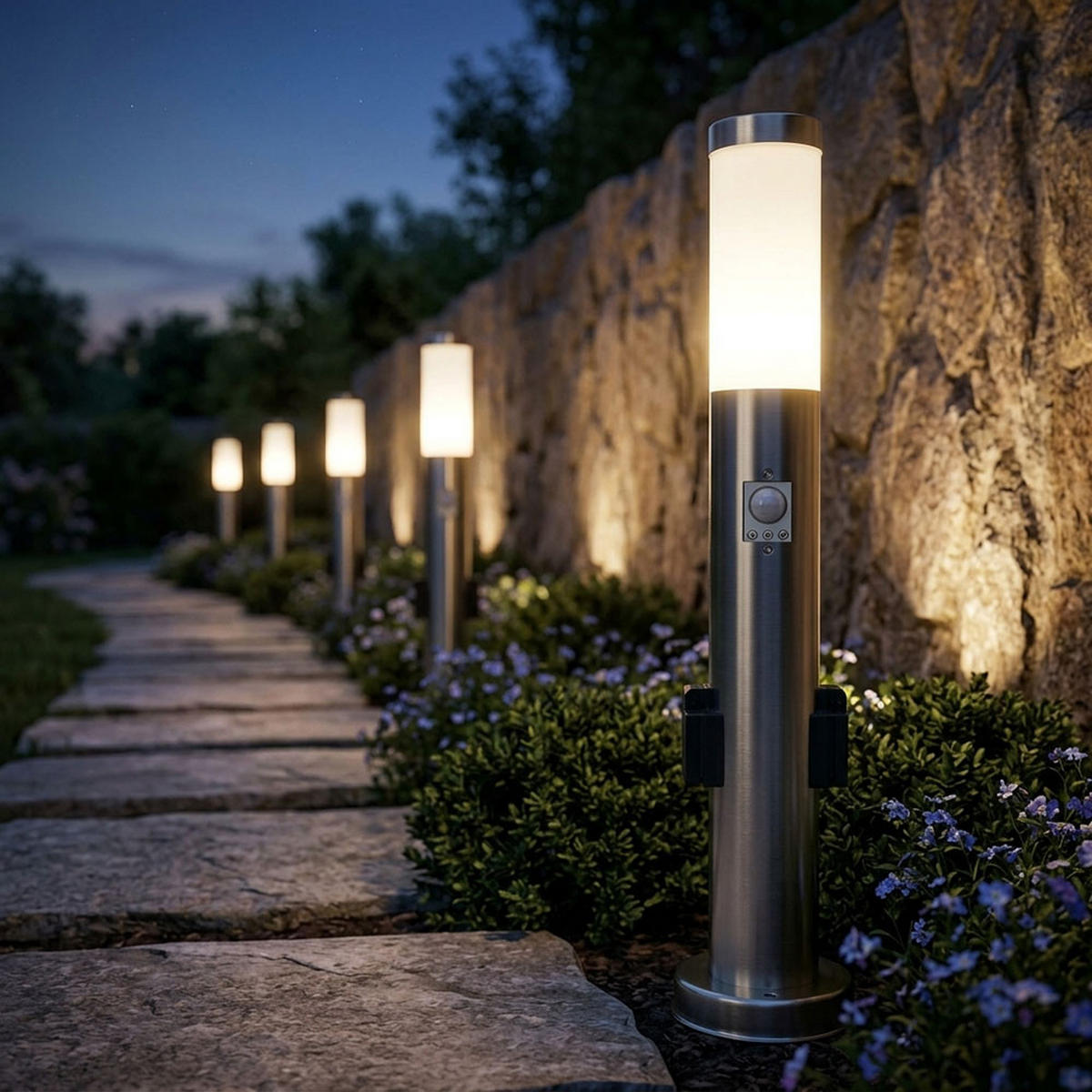 LED STEHLEUCHTE BOSTON Edelstahl Silber - Silberfarben, Kunststoff (7.6/7.6/60cm) - Globo Lighting