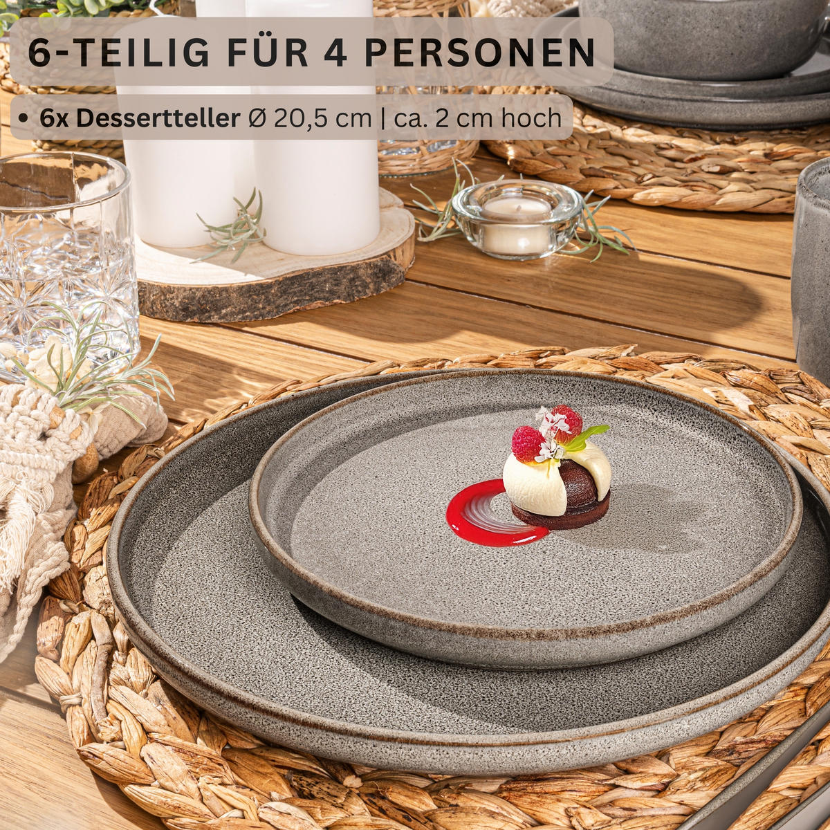 DESSERTTELLER SET KAIRO GRAPHIT - 6 teilig aus Steingut - Braun, Keramik (27.5cm) - Sänger