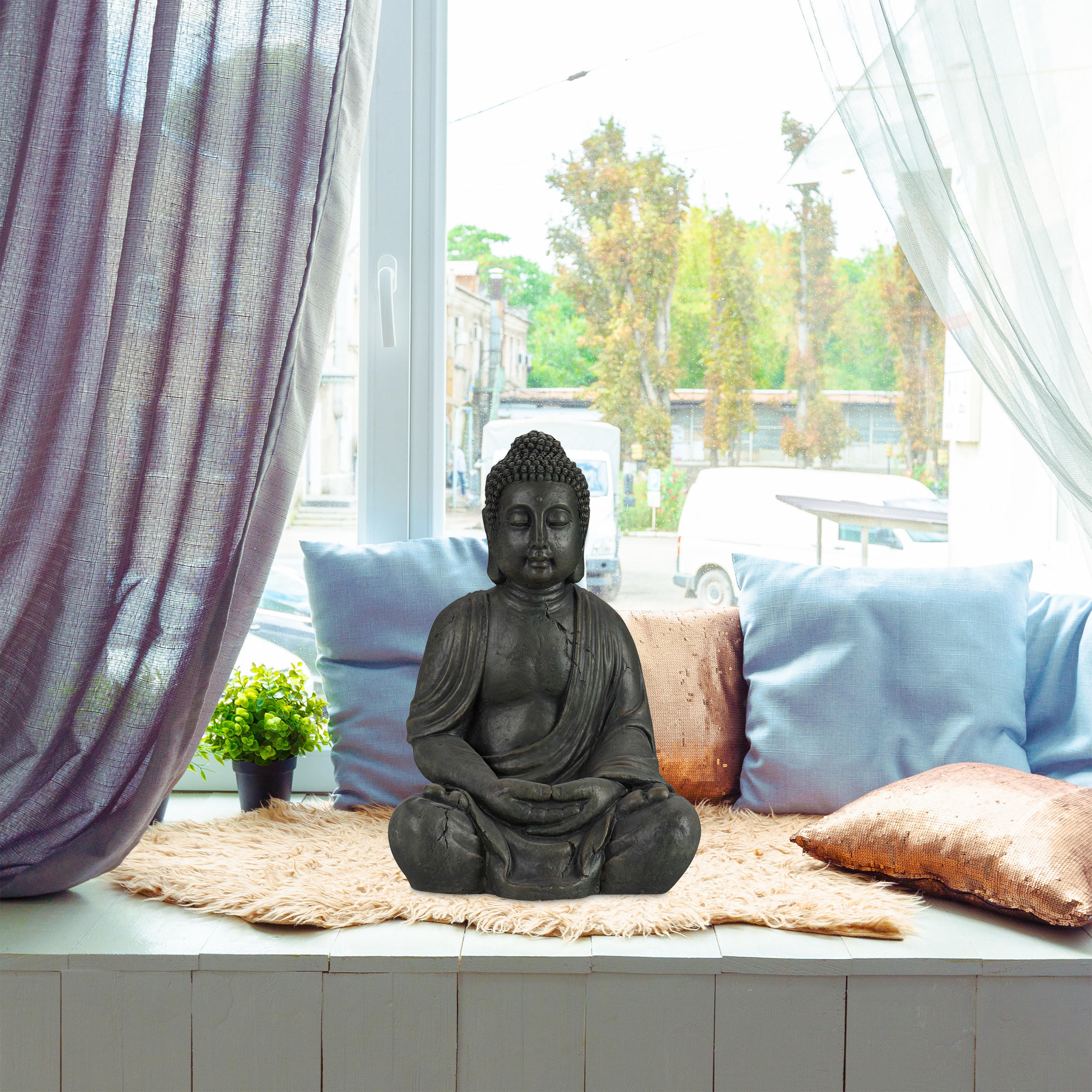 BUDDHA Figur - Anthrazit, Kunststoff (45/70/35cm) - Relaxdays