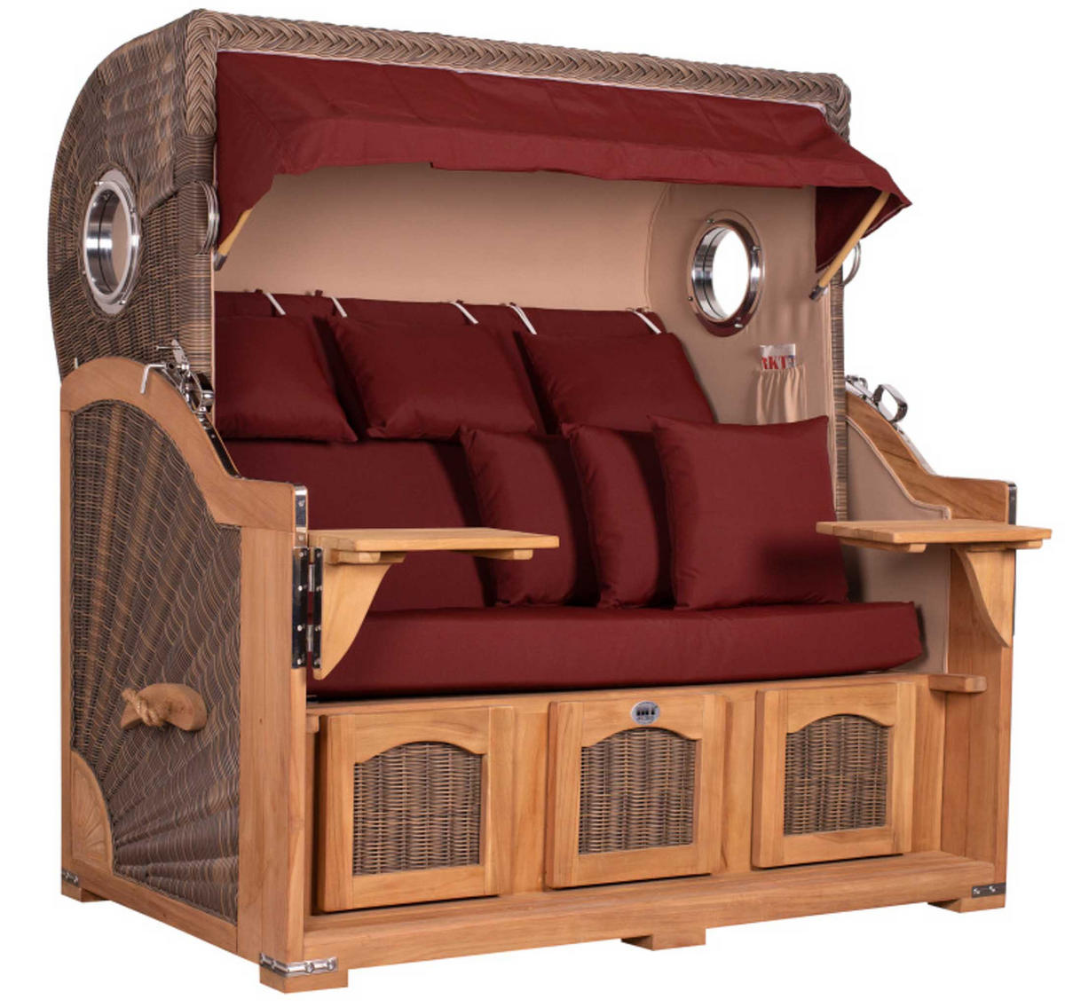 STRANDKORB XXL Düne Grande Teak PE Grey - Rot/Braun, Metall (170/170/95cm) - Mr. Deko